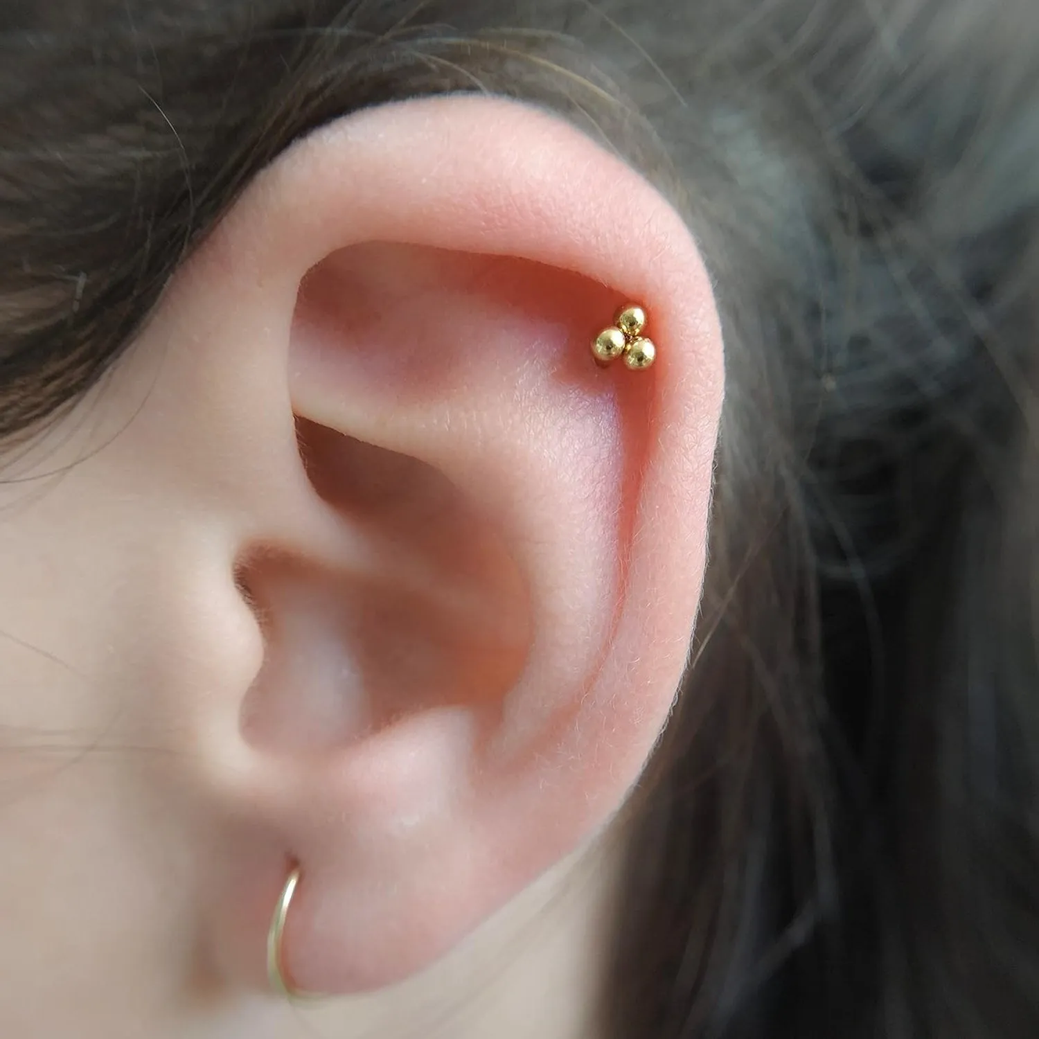 16G Gold Steel Ion Plated Trinity Bead Internally Threaded Tragus Labret