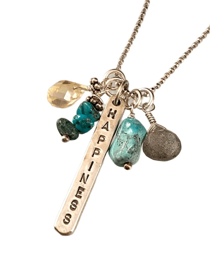 16" Happiness Matchstick Gem Charm Necklace Turquoise Labradorite & Citrine