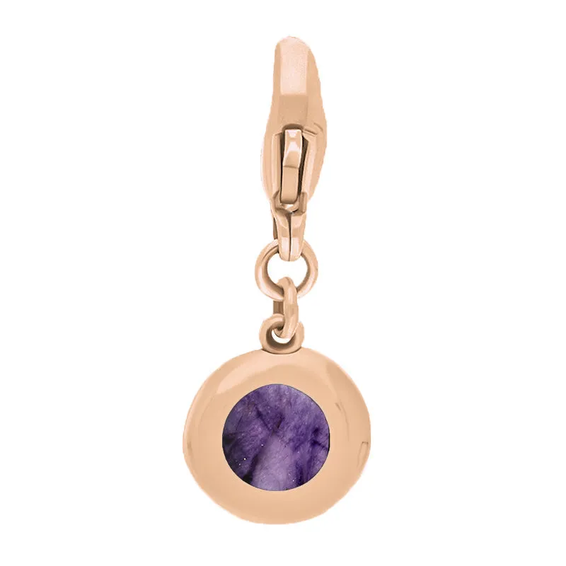 18ct Rose Gold Blue John Round Shaped Heart Clip Charm