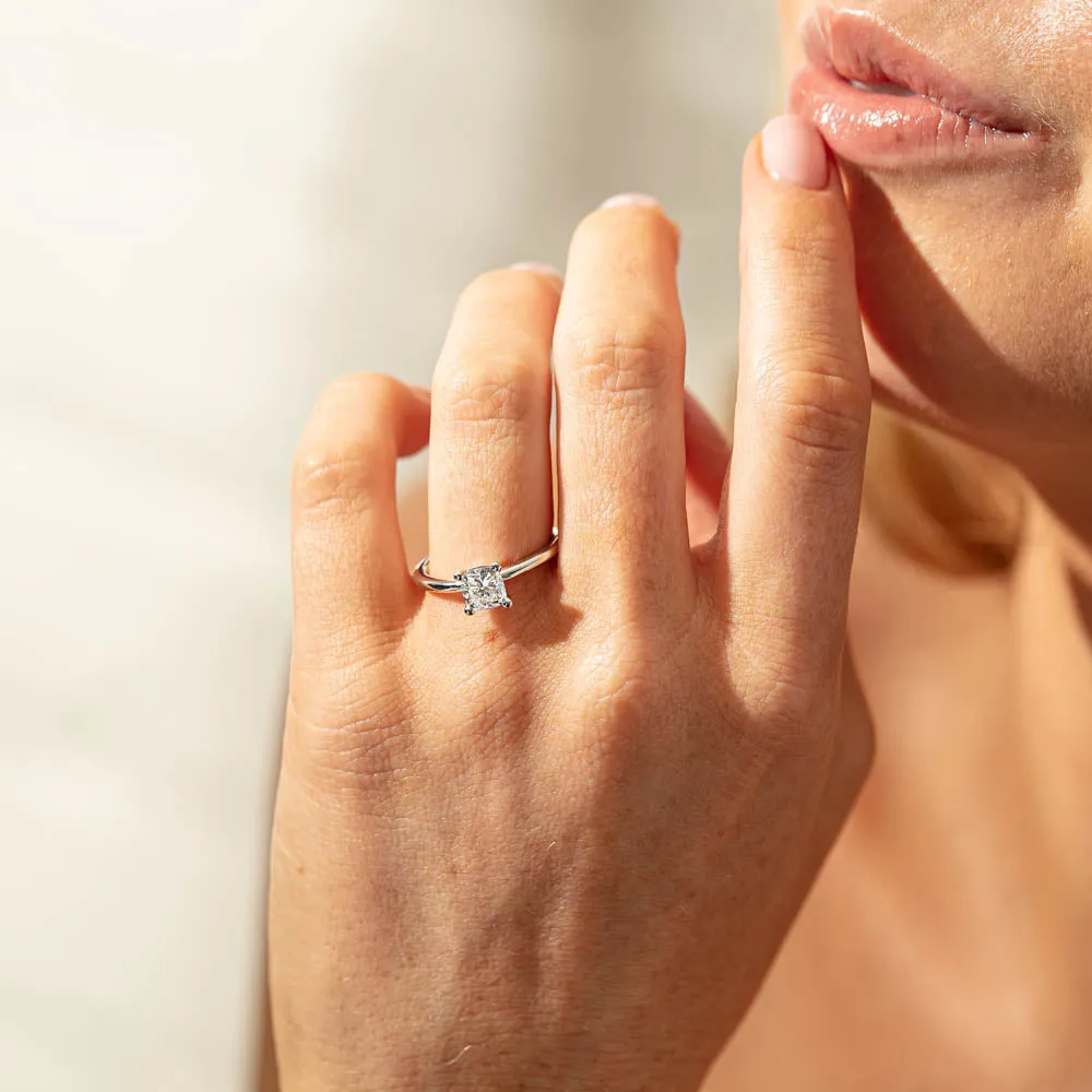 18ct White Gold 1.00ct Cushion Cut Diamond Melba Ring