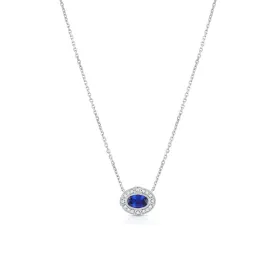 18K White Gold Sapphire Diamond Filigree Oval Pendant Necklace