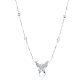 18kt White Gold Diamond Butterfly Necklace 4 Diamond in Chain