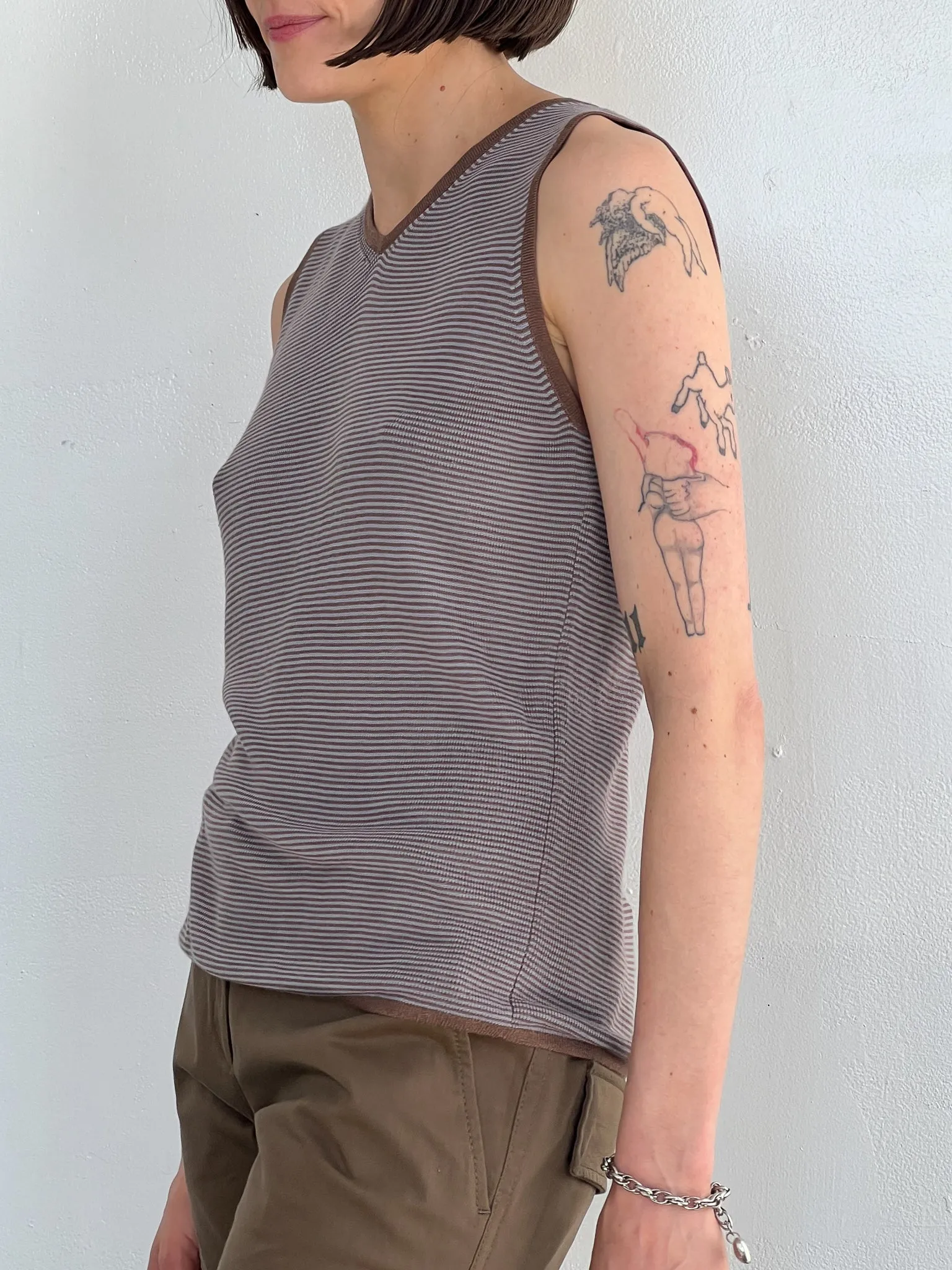 90s Fine Knit Striped Vest (S)