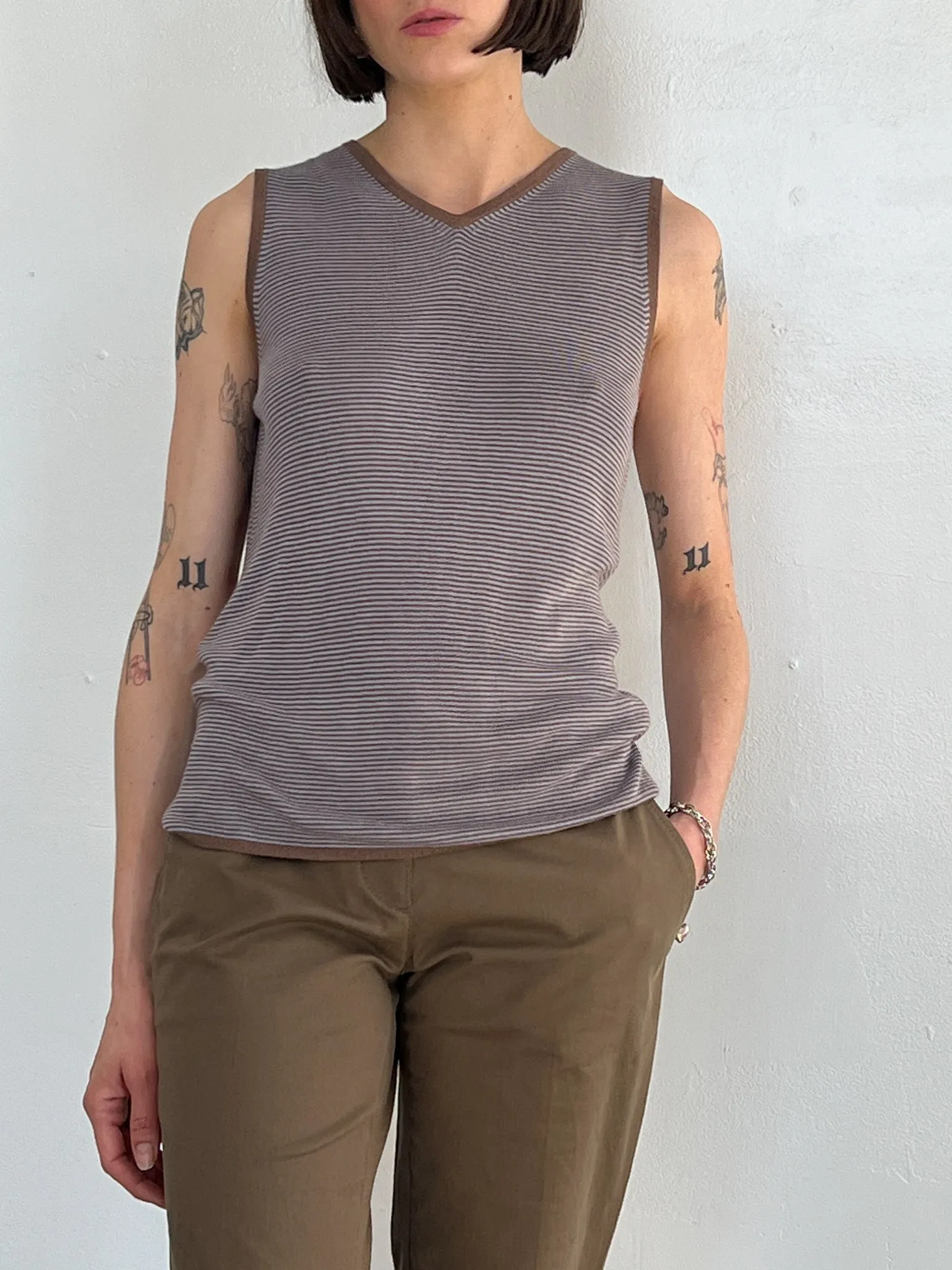 90s Fine Knit Striped Vest (S)