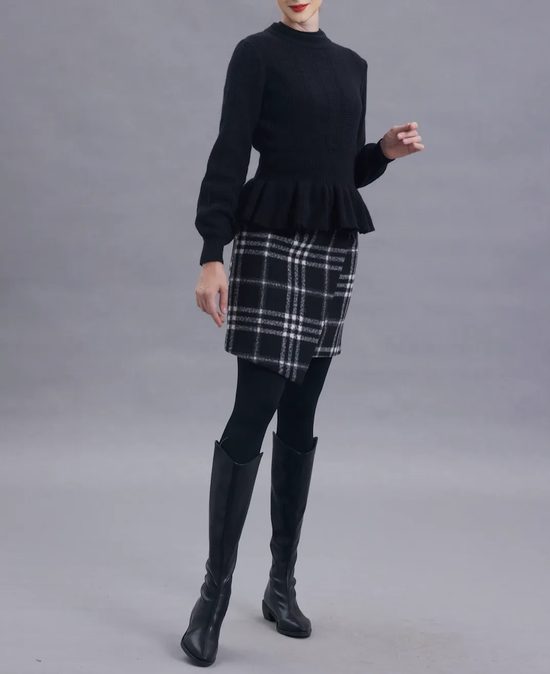 Ada Black Plaid Wool Skirt