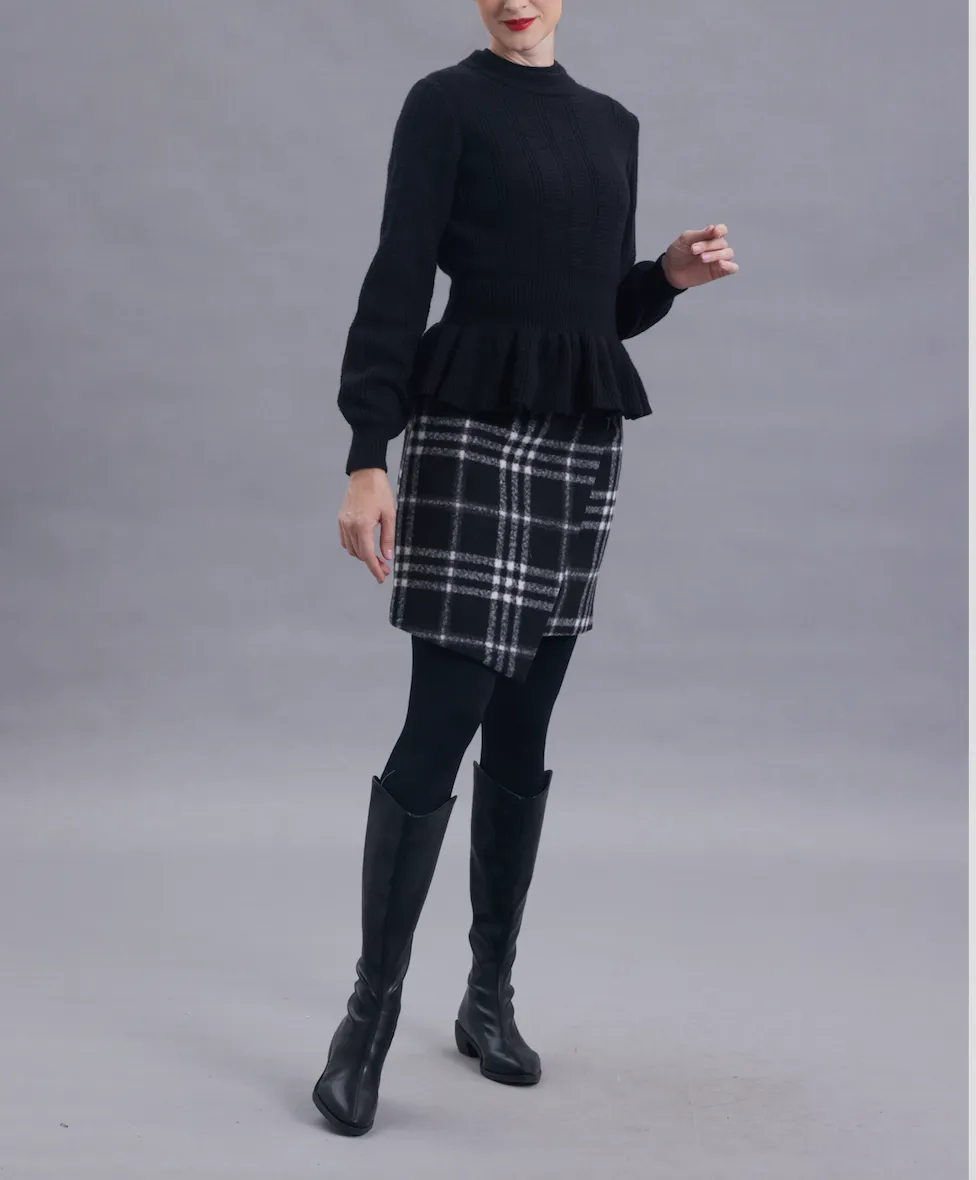 Ada Black Plaid Wool Skirt