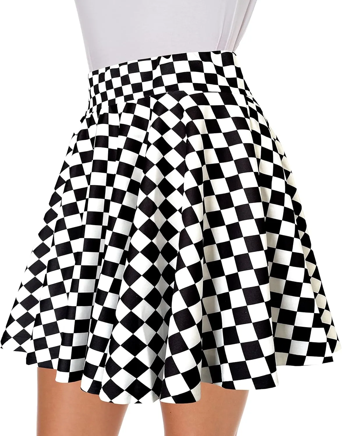 Afibi Casual Mini Stretch Waist Flared Plain Pleated Skater Skirt