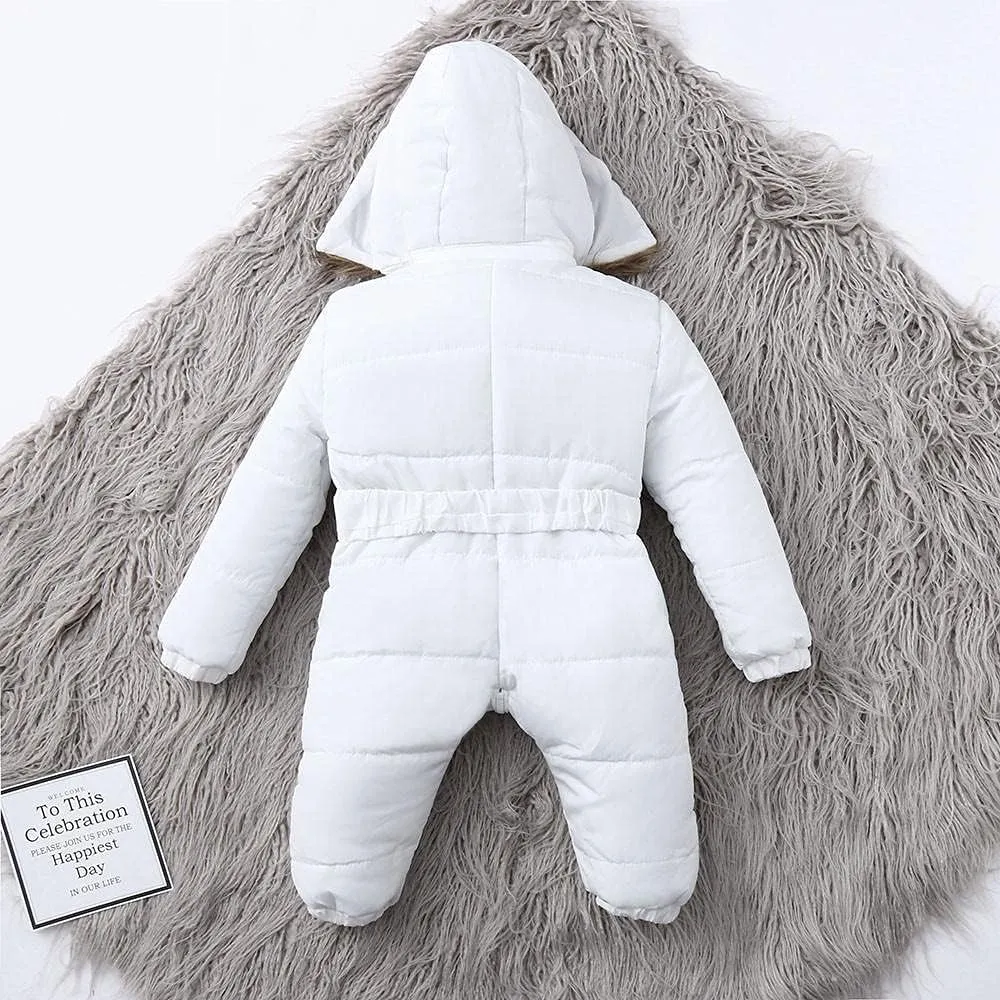 AKIWOS Newborn Infant Toddler Snowsuit 0-24 M Winter Onesie Puffer Down Jacket Padded Romper Fur Hooded Jumpsuit Warm Coat