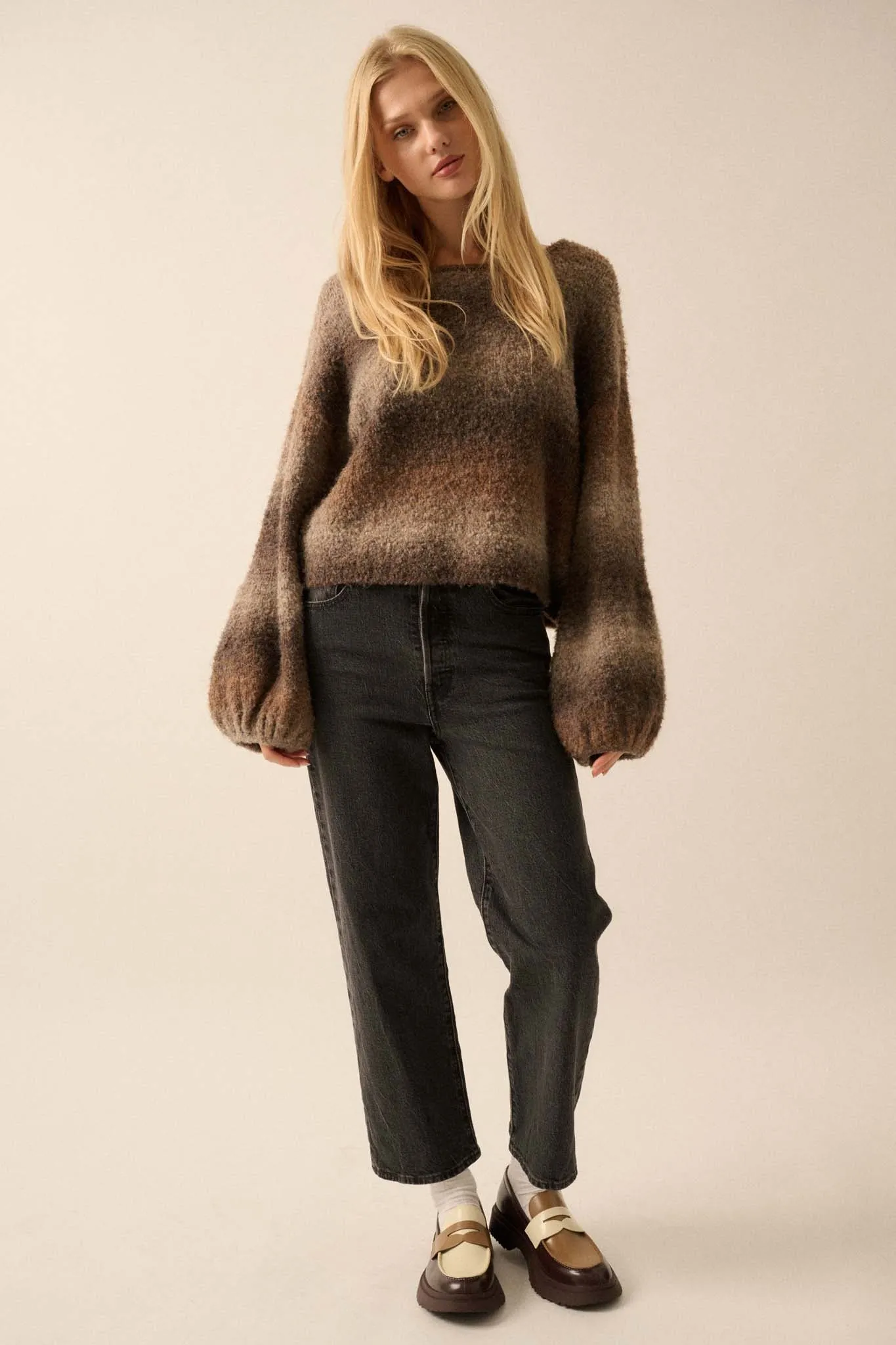 All for Hue Ombre Knit Bubble-Sleeve Sweater