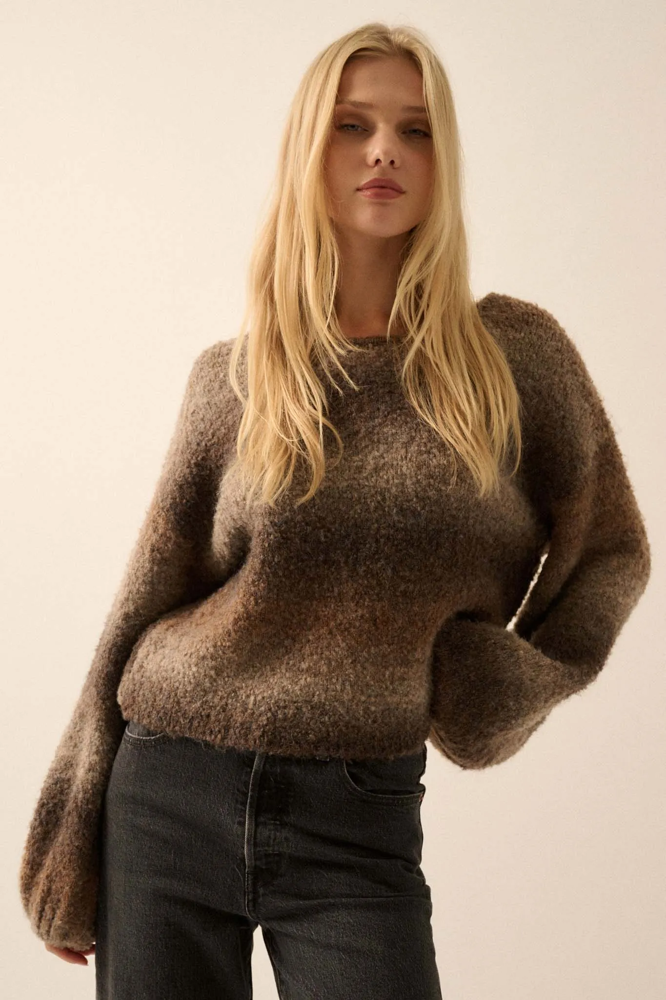 All for Hue Ombre Knit Bubble-Sleeve Sweater
