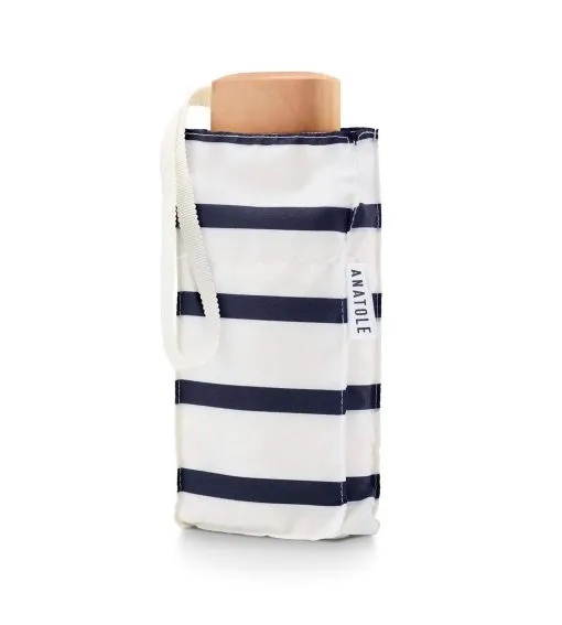 ANATOLE - Striped Compact Umbrella - Navy Stripes - Henri