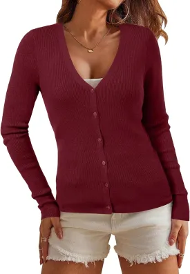 Arach&Cloz Womens Wool Blended Ribbed Cardigan Lightweight Long Sleeve Sweater 2025 Spring Fashion Button Down Knit Top