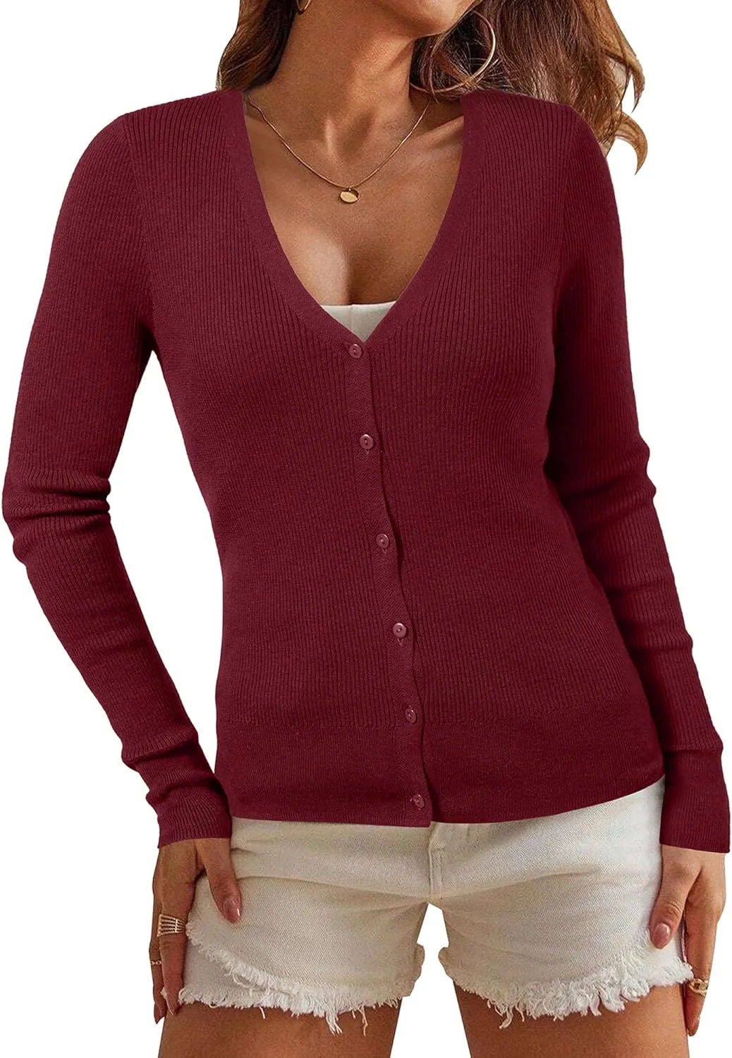 Arach&Cloz Womens Wool Blended Ribbed Cardigan Lightweight Long Sleeve Sweater 2025 Spring Fashion Button Down Knit Top
