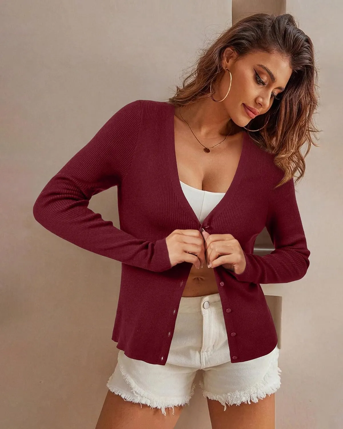 Arach&Cloz Womens Wool Blended Ribbed Cardigan Lightweight Long Sleeve Sweater 2025 Spring Fashion Button Down Knit Top