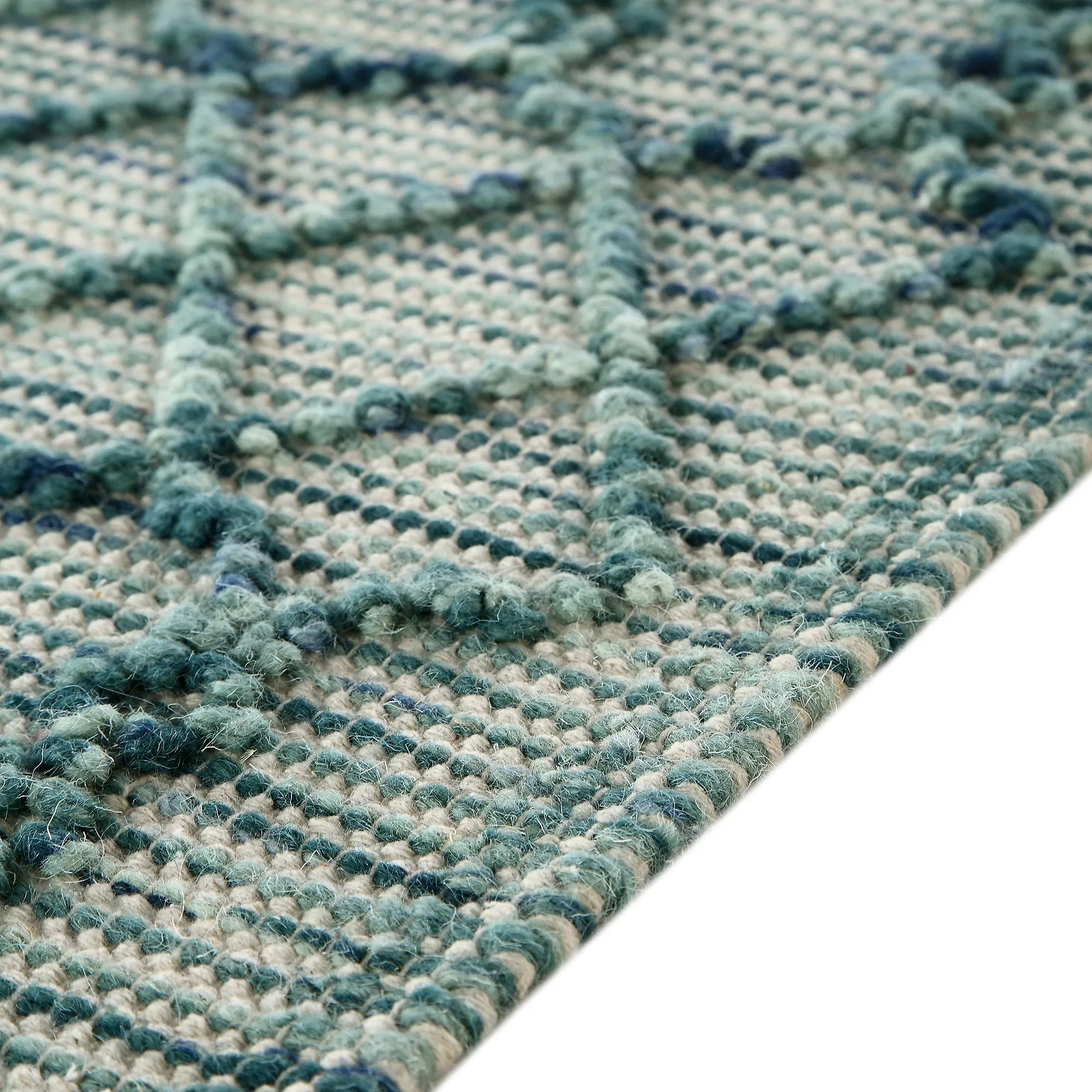 Premium Handwoven Avanti Bobble Wool Rug in Aquamarine Color