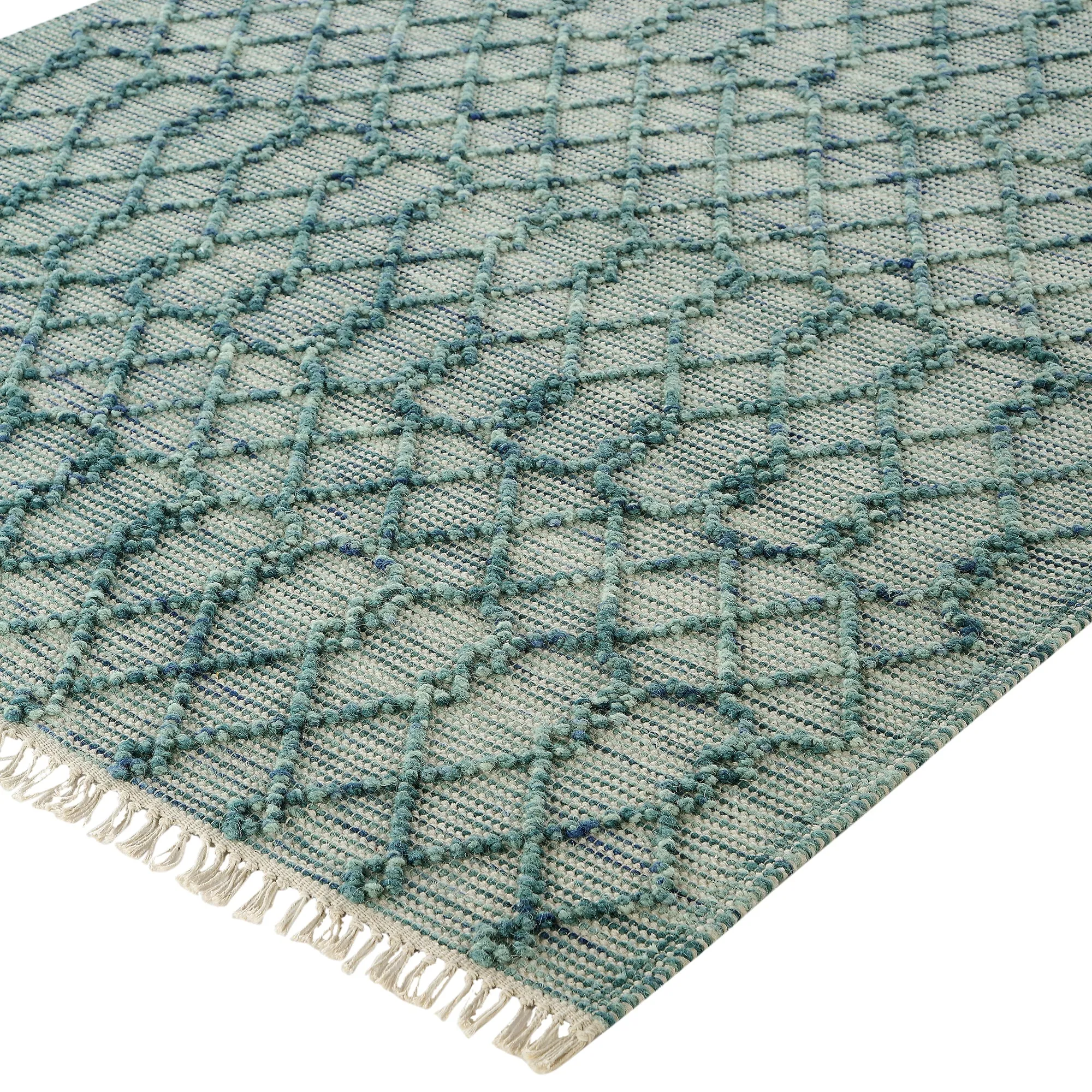 Premium Handwoven Avanti Bobble Wool Rug in Aquamarine Color