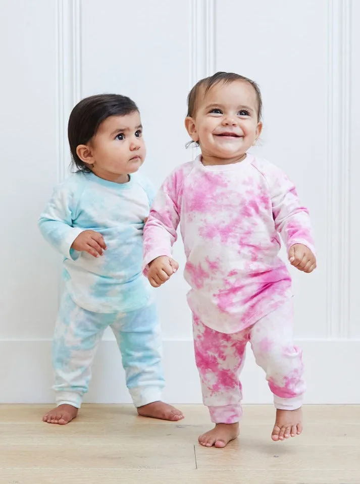 Baby French Terry Baseball Tee & Legging - Blue-Green Tie Dye