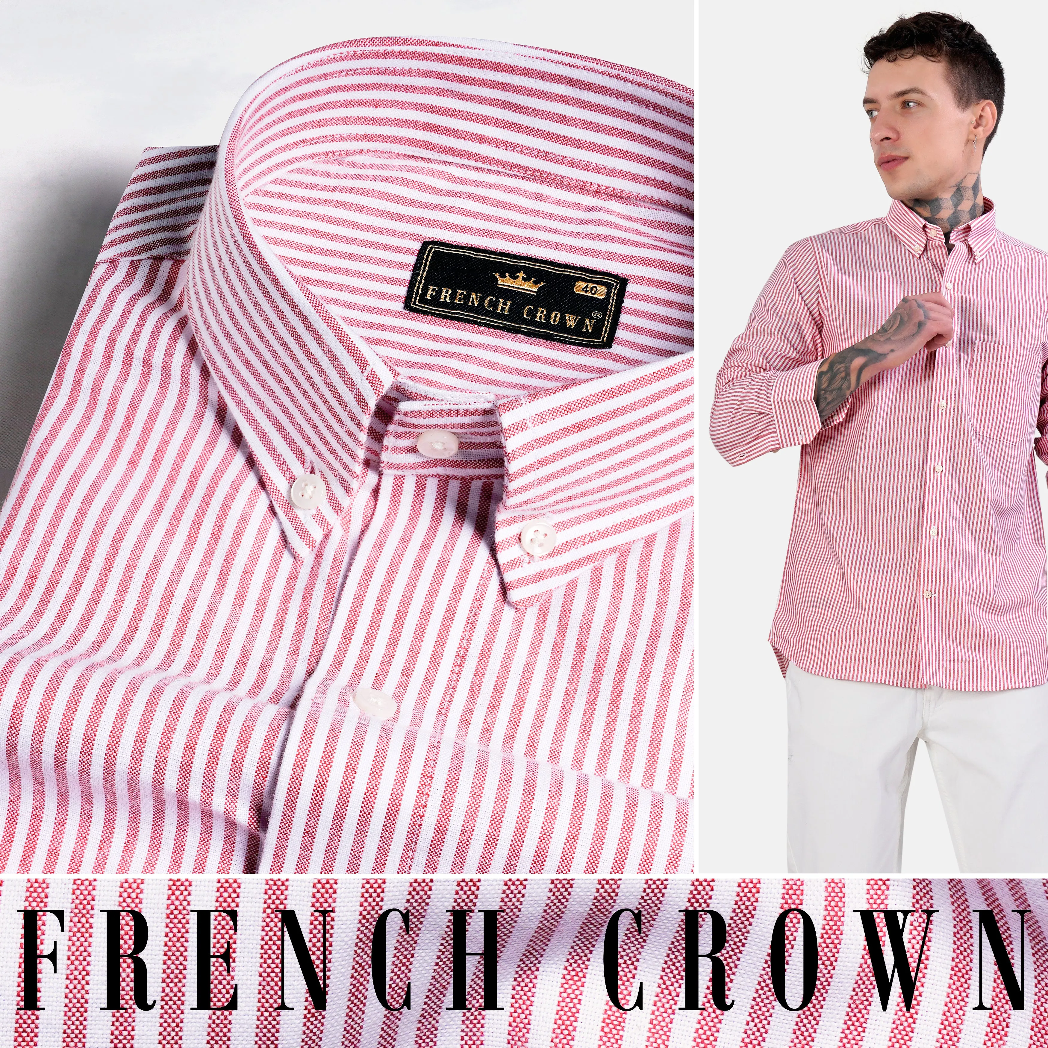 Bashful Pink and White PinStriped Royal Oxford Shirt