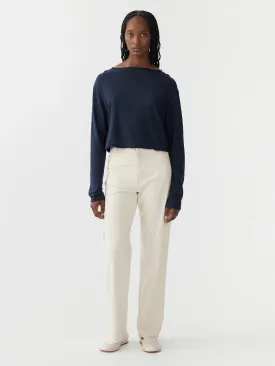 Bassike Raw Neck Boxy Long Sleeve T.shirt - Blue Ink