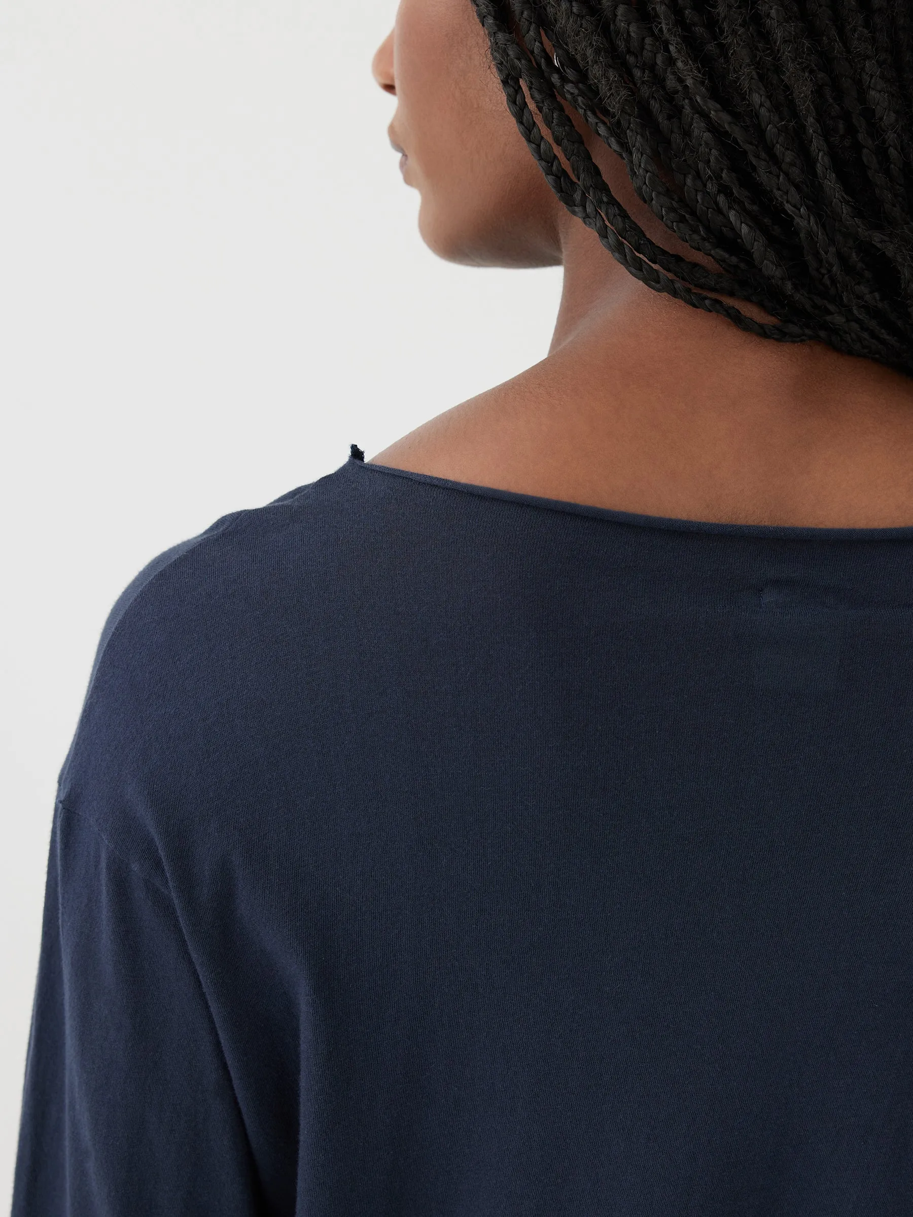 Bassike Raw Neck Boxy Long Sleeve T.shirt - Blue Ink