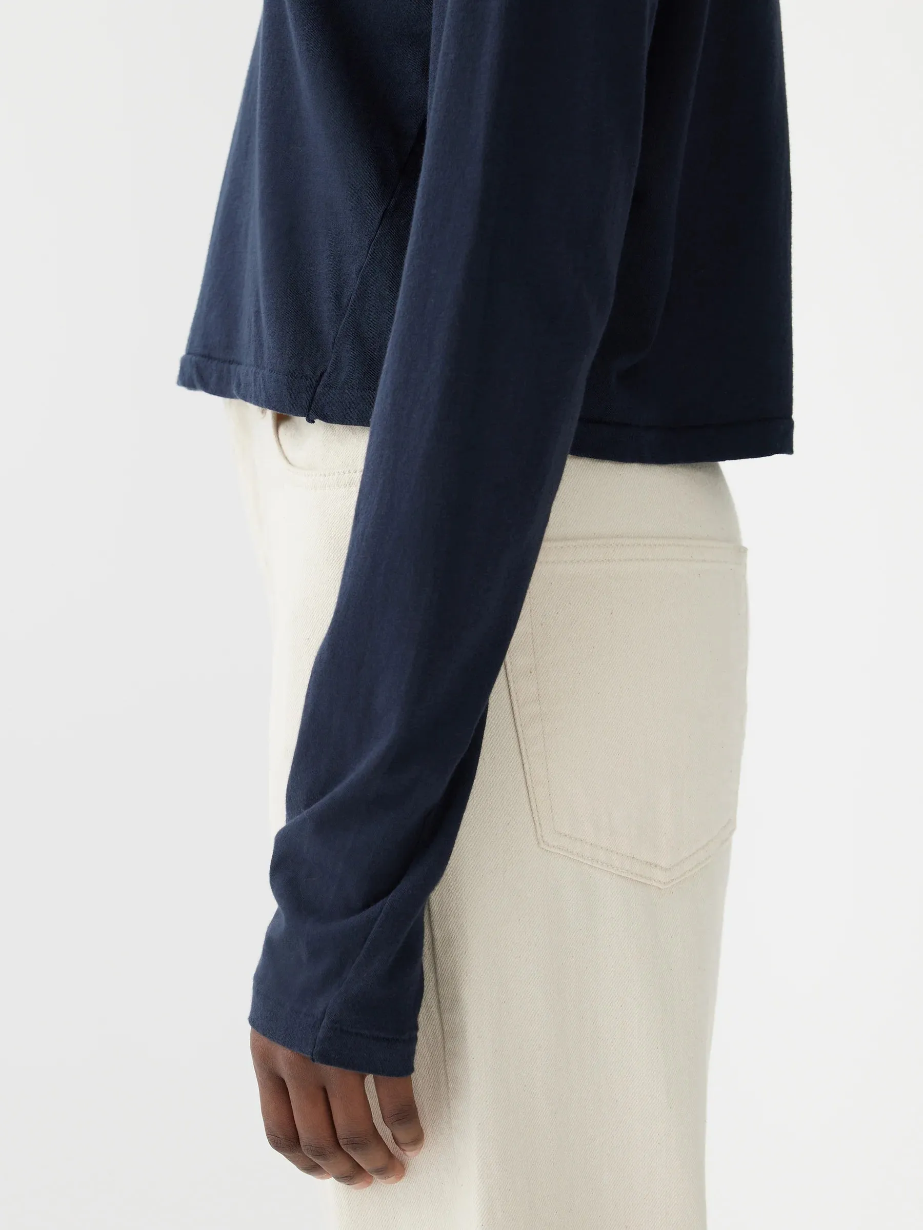 Bassike Raw Neck Boxy Long Sleeve T.shirt - Blue Ink