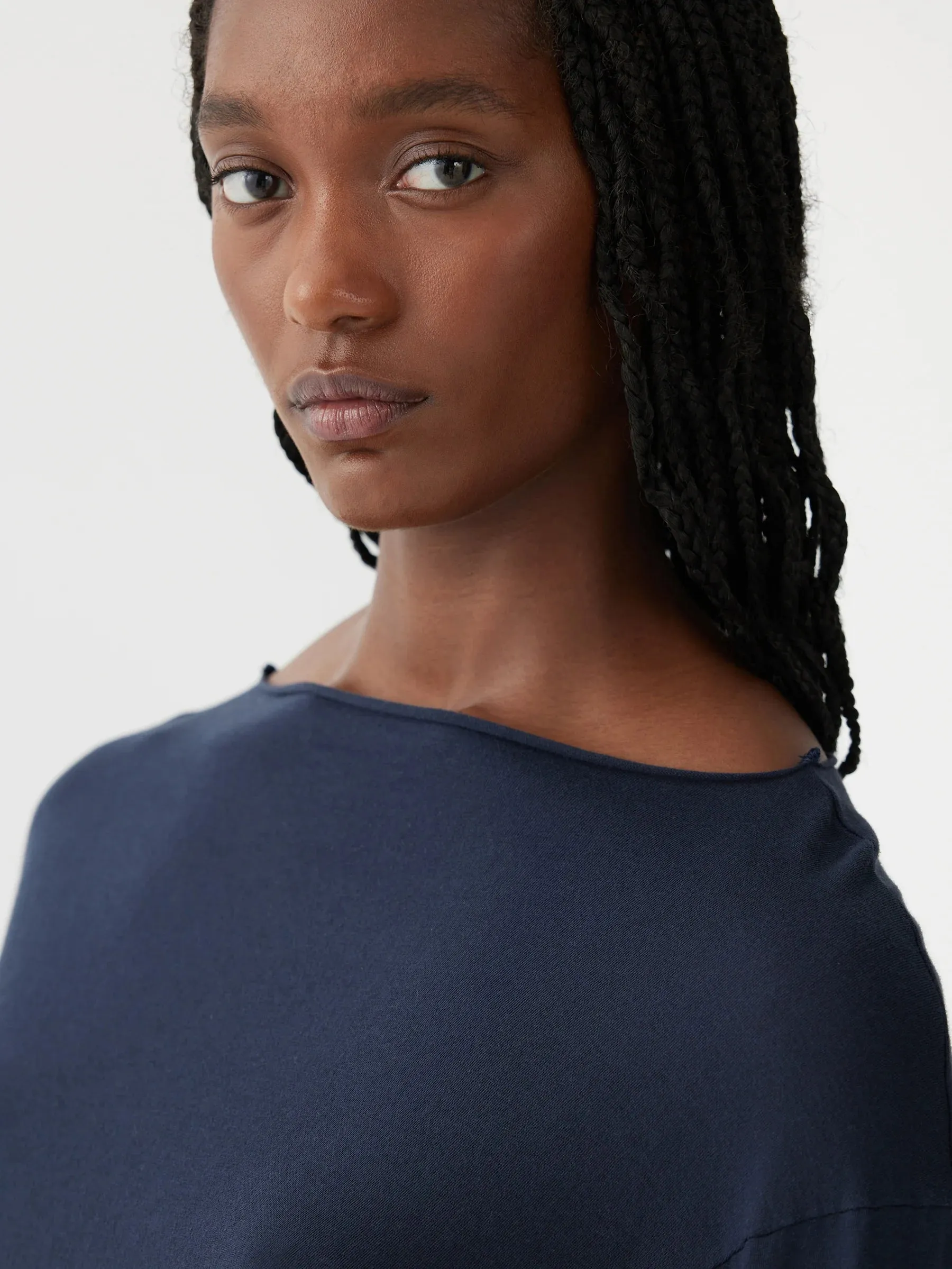 Bassike Raw Neck Boxy Long Sleeve T.shirt - Blue Ink