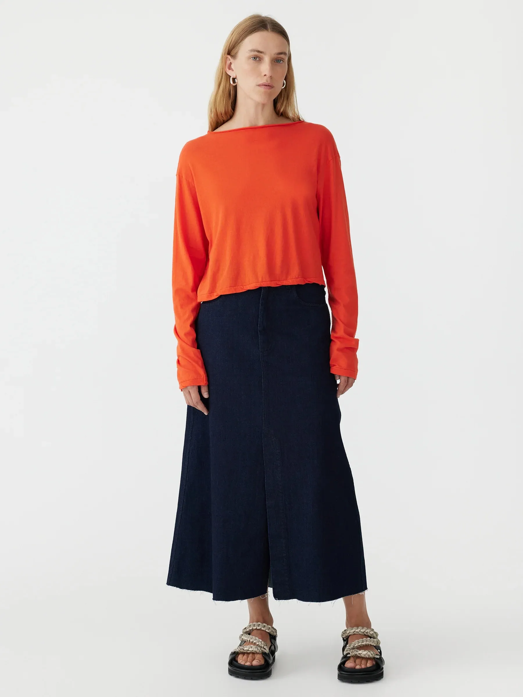 Bassike Raw Neck Boxy Long Sleeve T.shirt - Grenadine