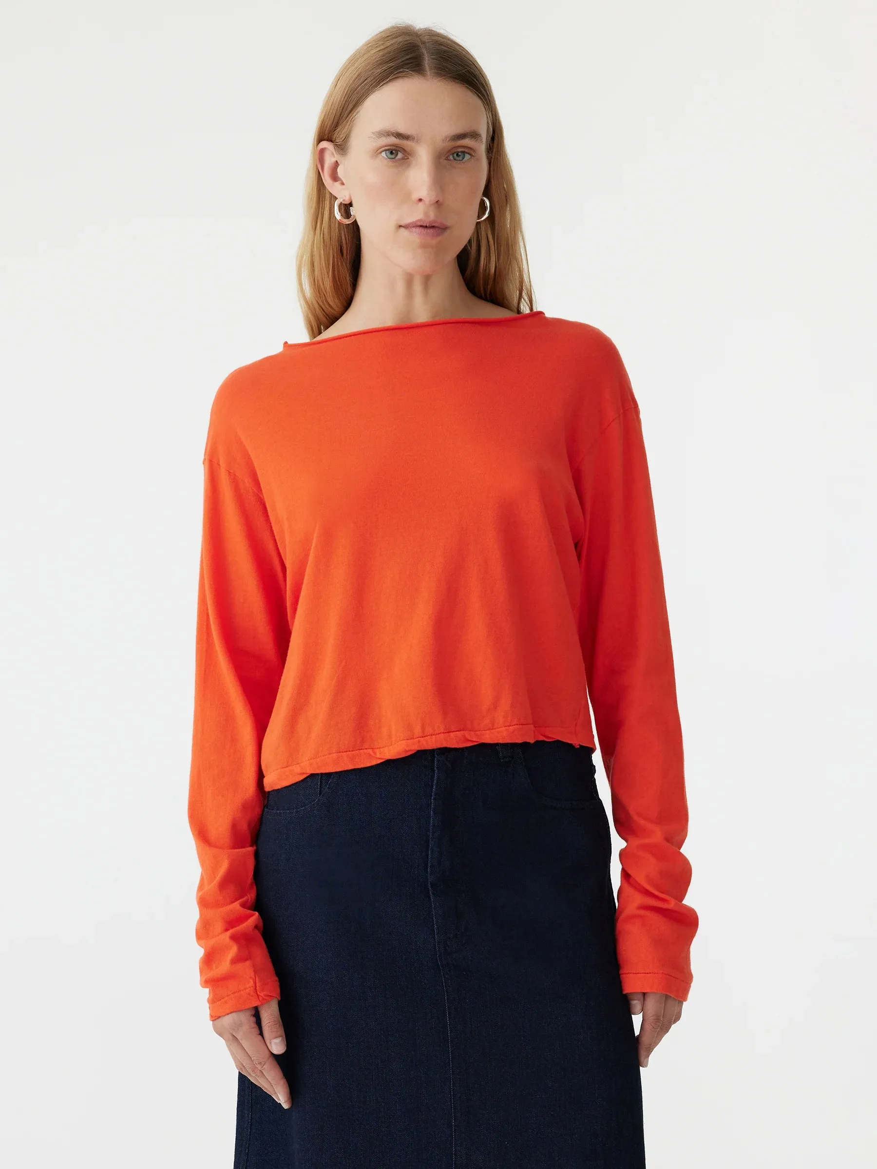 Bassike Raw Neck Boxy Long Sleeve T.shirt - Grenadine