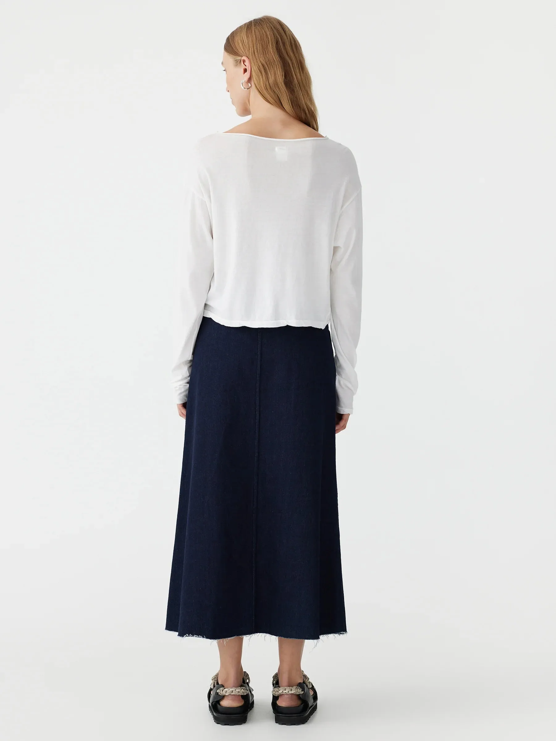 Bassike Raw Neck Boxy Long Sleeve T.shirt - White