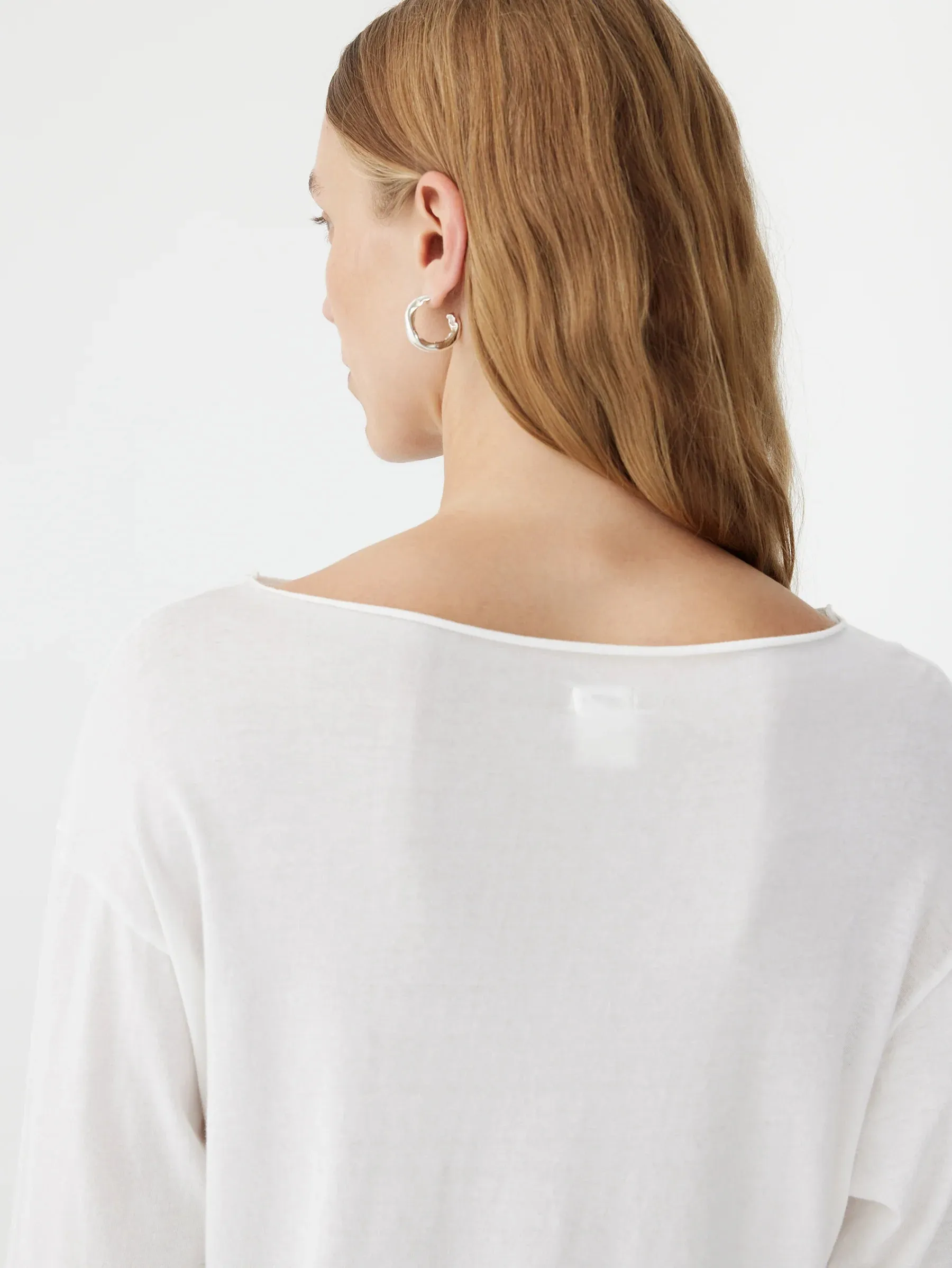 Bassike Raw Neck Boxy Long Sleeve T.shirt - White