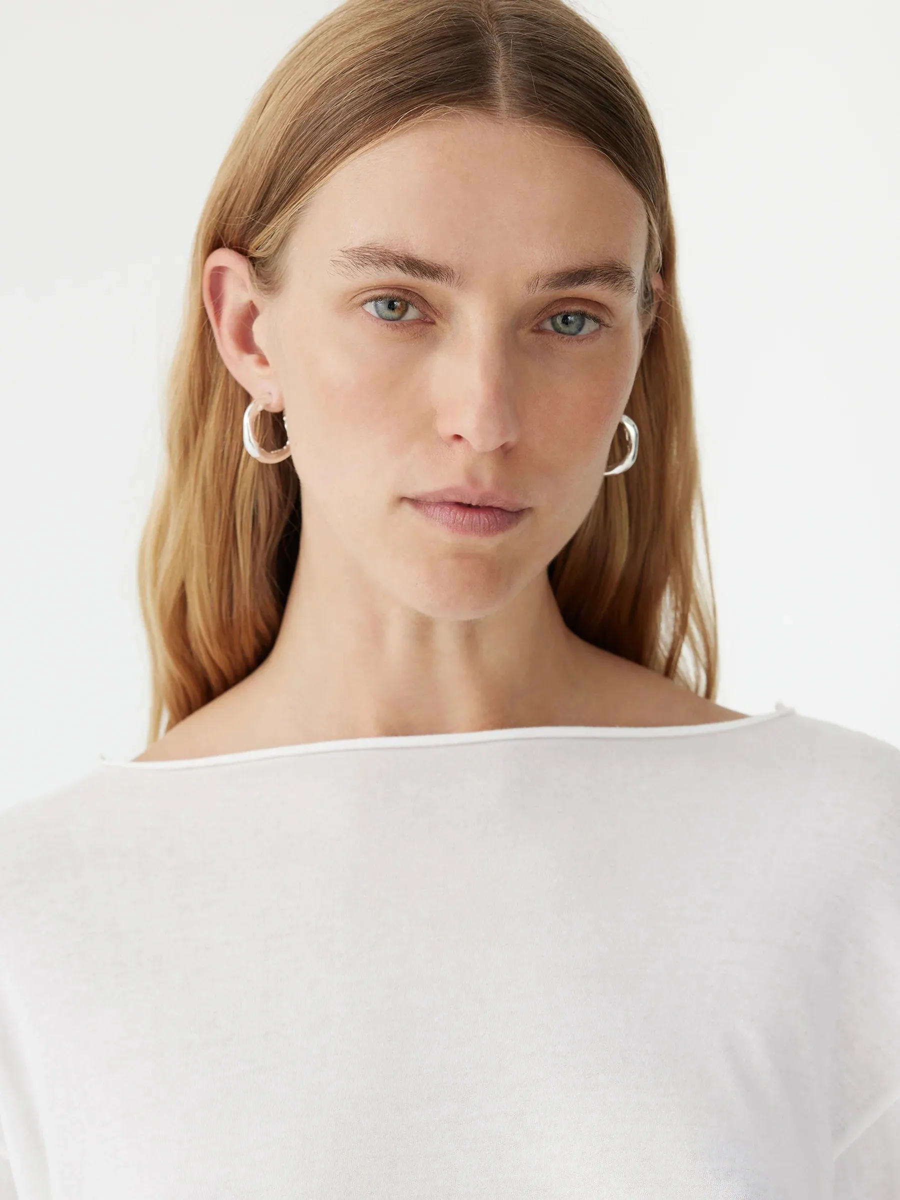 Bassike Raw Neck Boxy Long Sleeve T.shirt - White