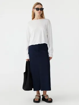 Bassike Raw Neck Boxy Long Sleeve T.shirt - White