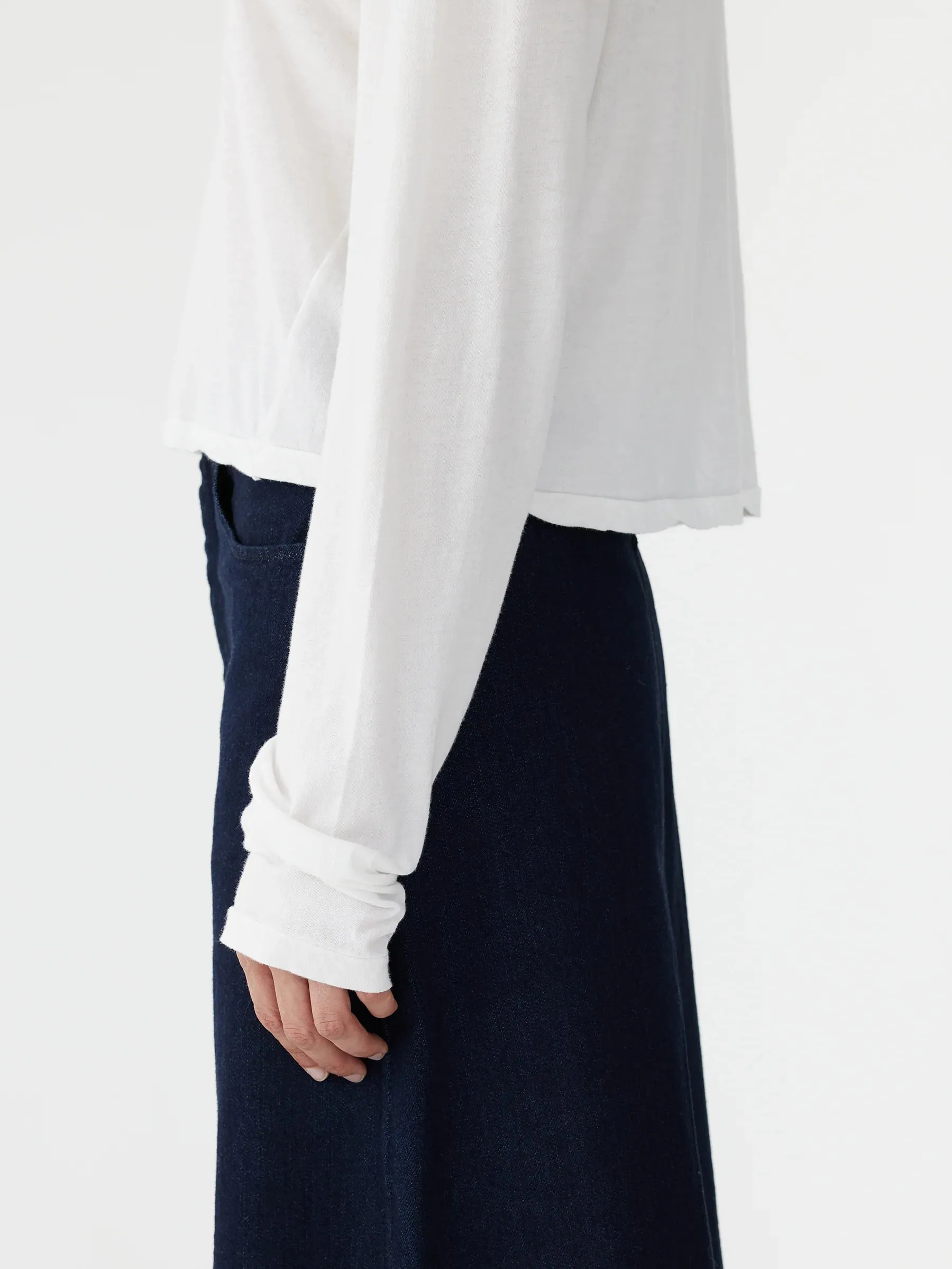 Bassike Raw Neck Boxy Long Sleeve T.shirt - White