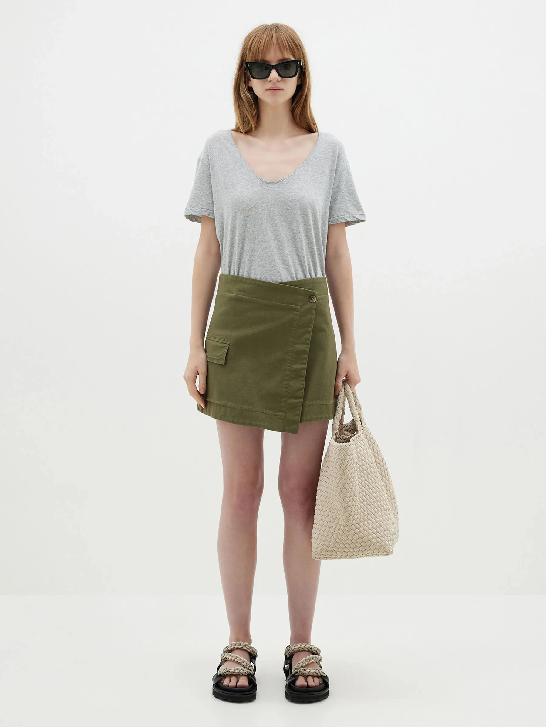Bassike Regular Fit V Neck T.Shirt - Grey Marl