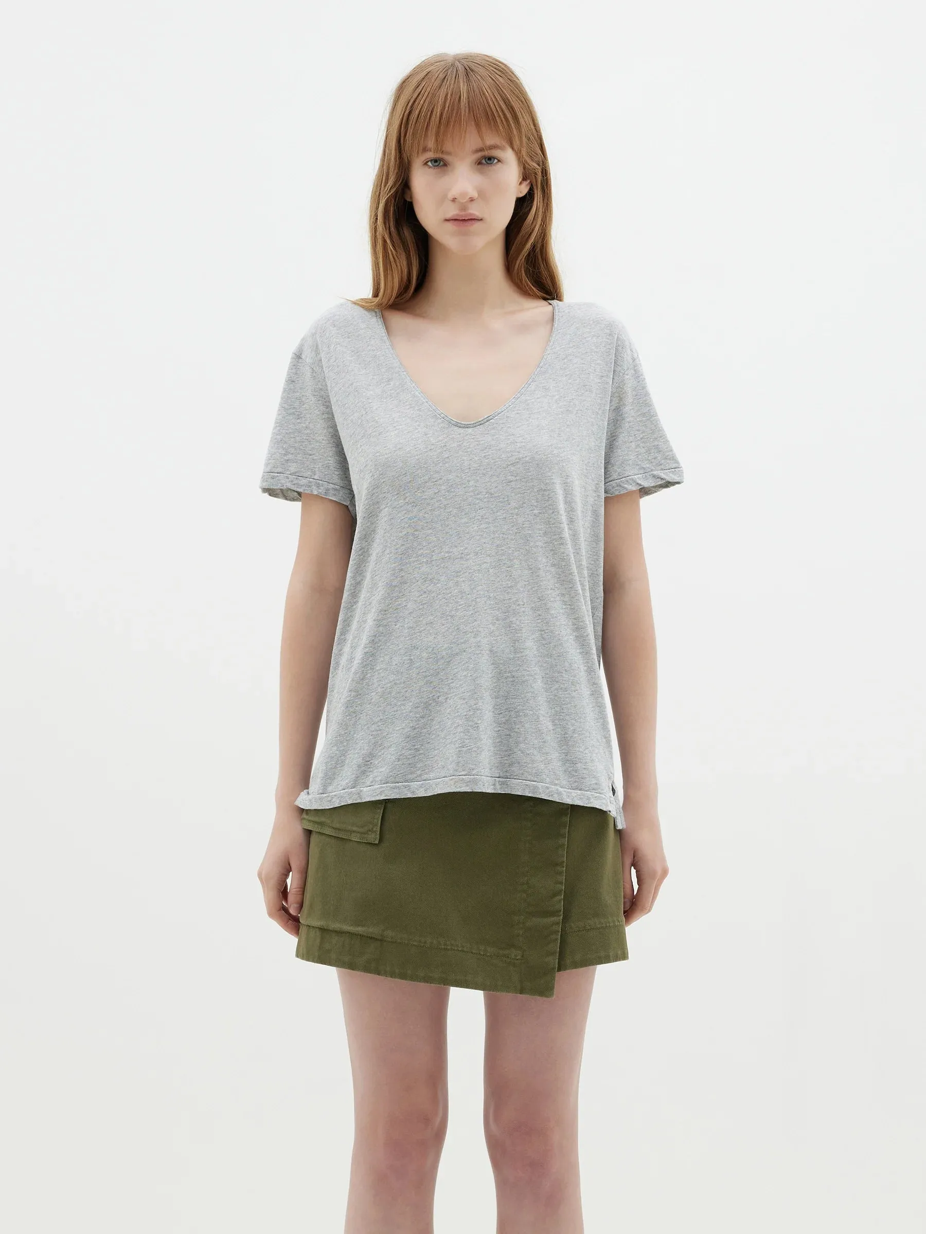 Bassike Regular Fit V Neck T.Shirt - Grey Marl