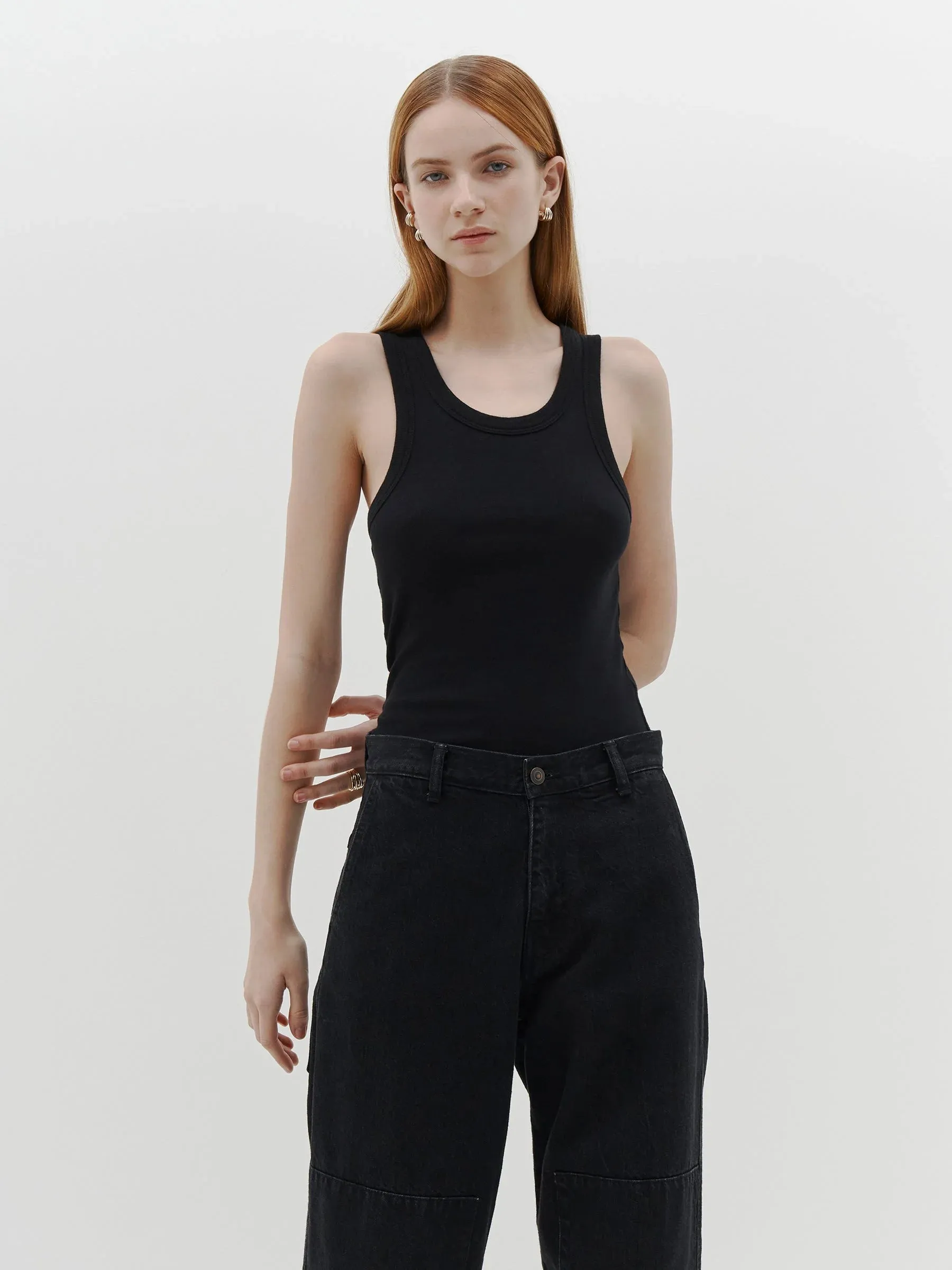 Bassike Slim Superfine Rib Tank - Black