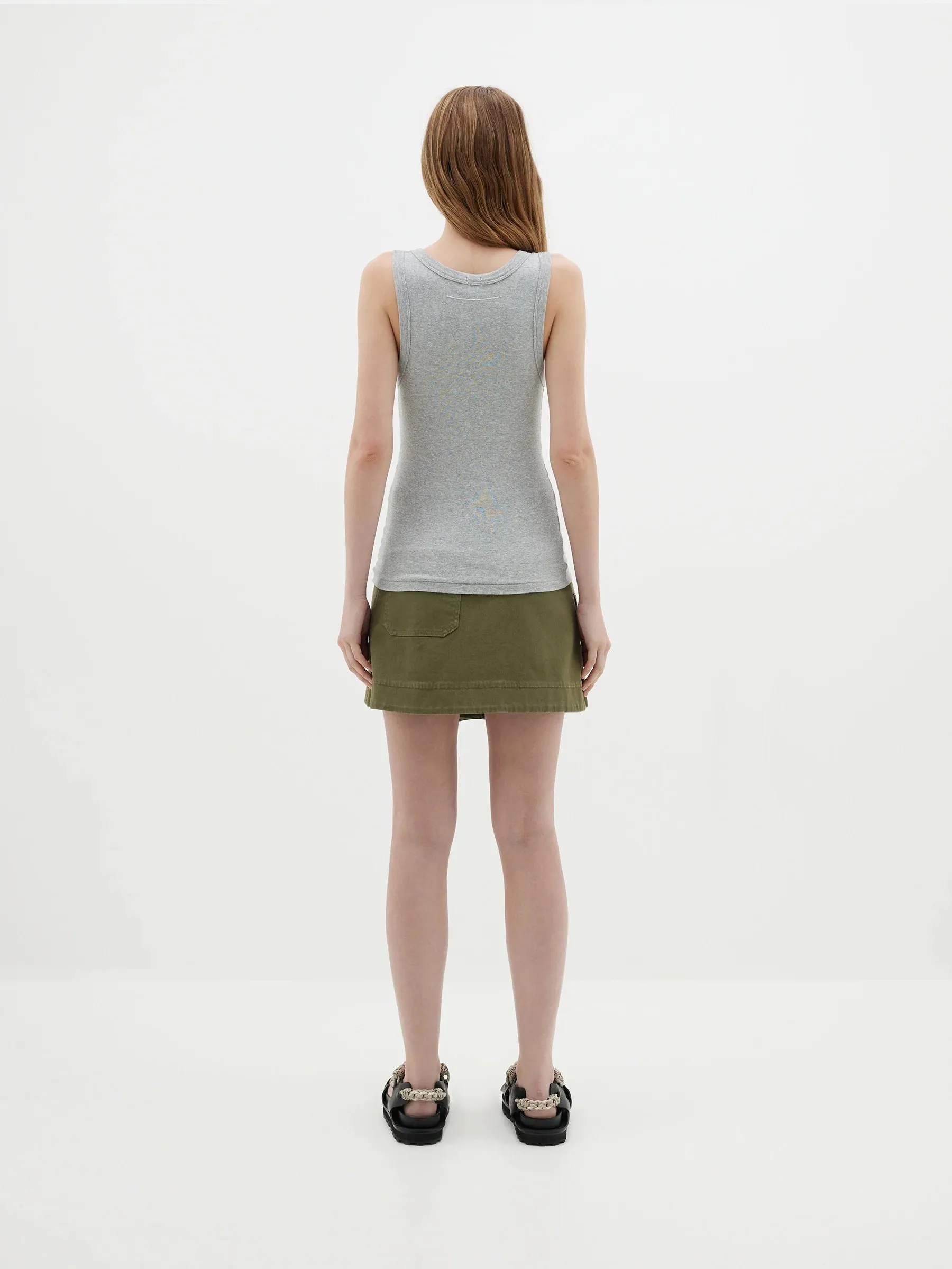 Bassike Slim Superfine Rib Tank - Grey Marl