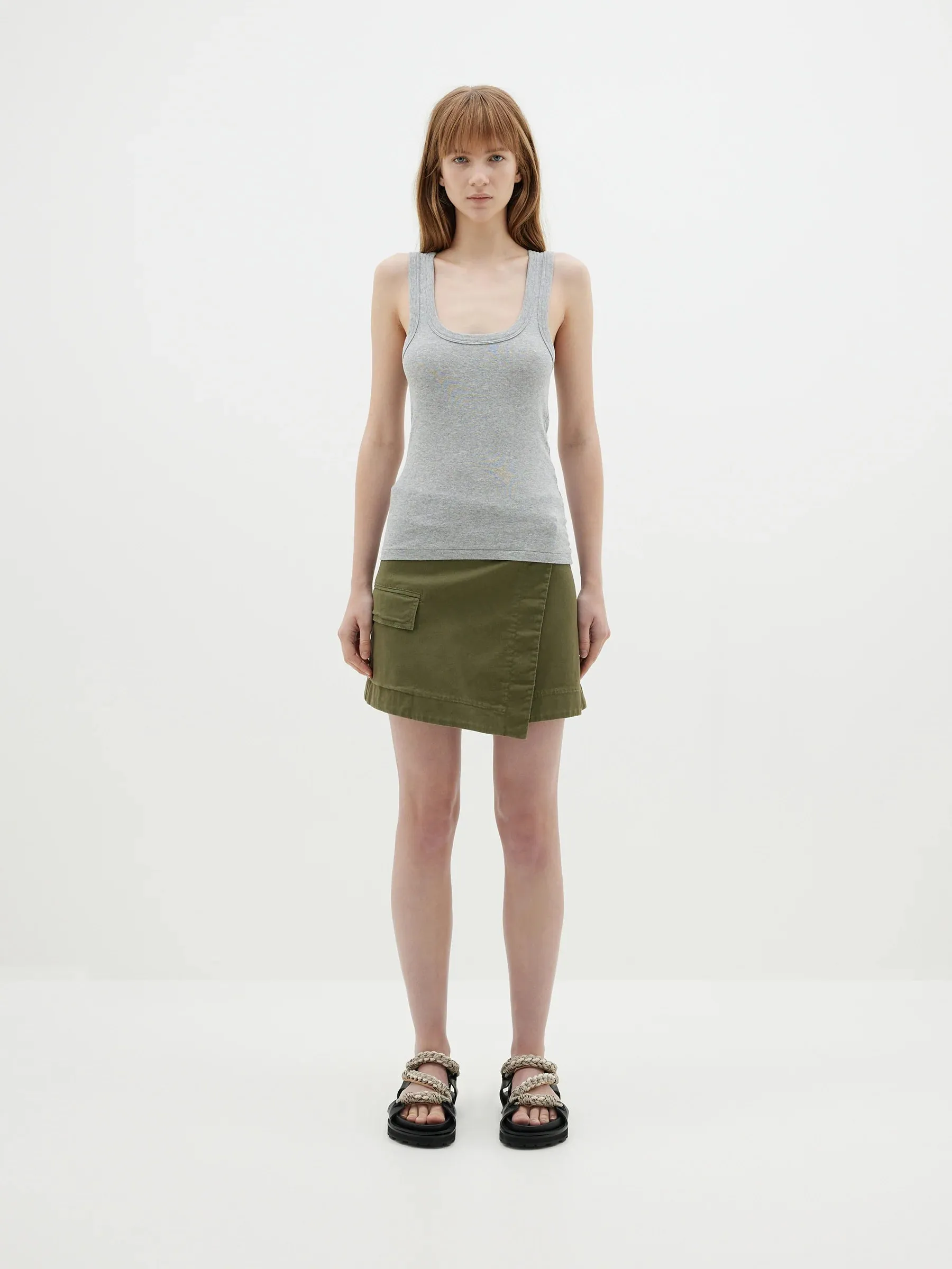 Bassike Slim Superfine Rib Tank - Grey Marl