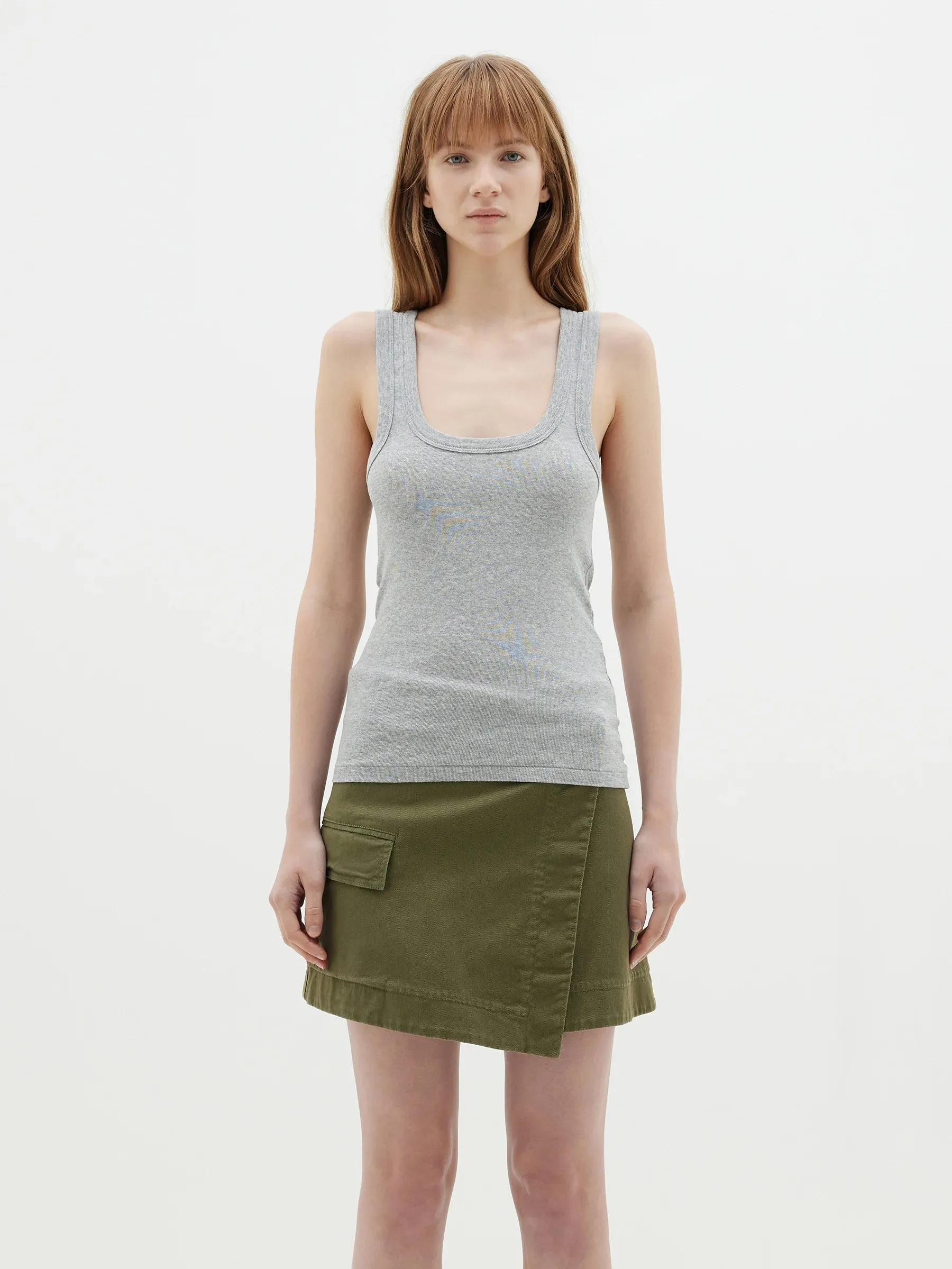 Bassike Slim Superfine Rib Tank - Grey Marl