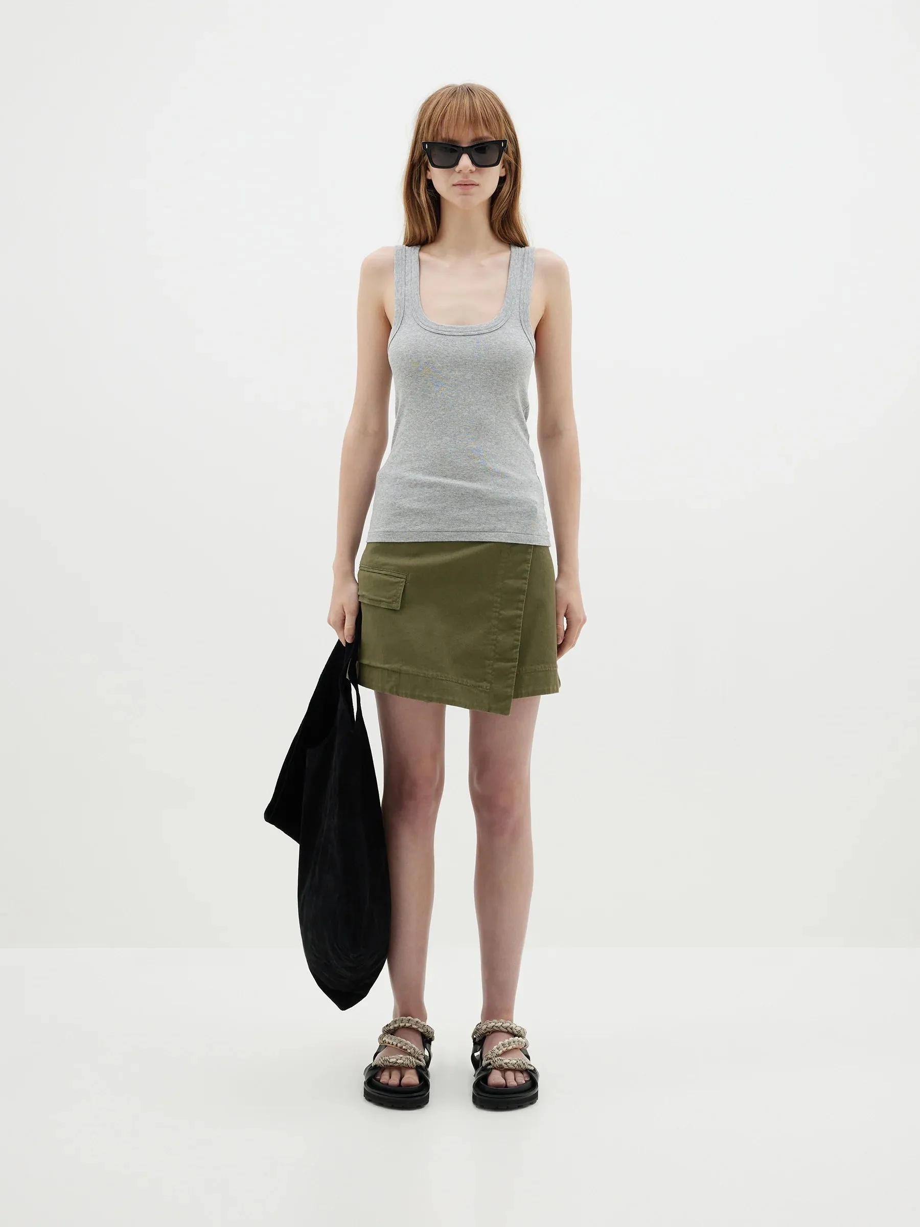 Bassike Slim Superfine Rib Tank - Grey Marl