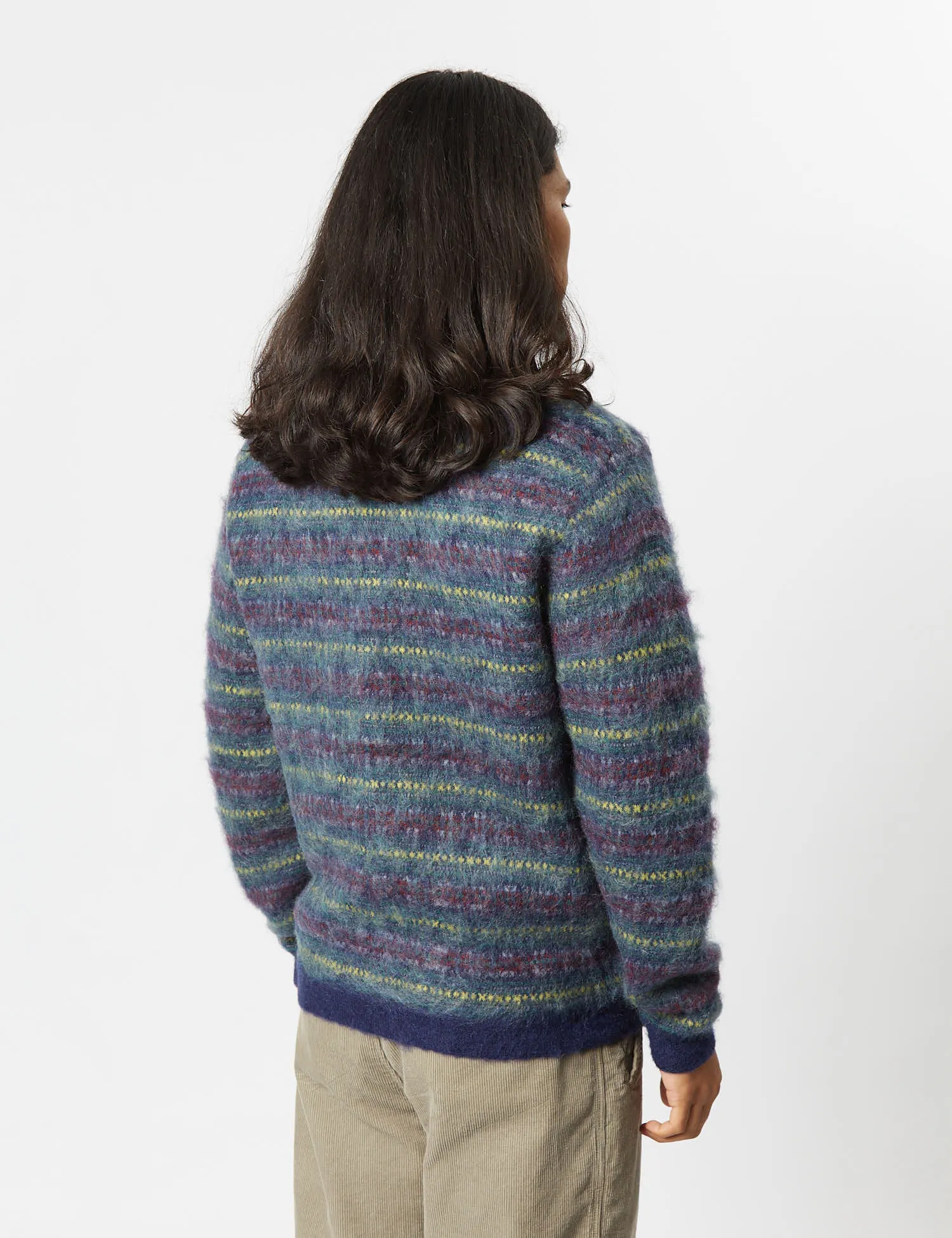 Beams Plus Double Jacquard Cardigan - Navy Blue
