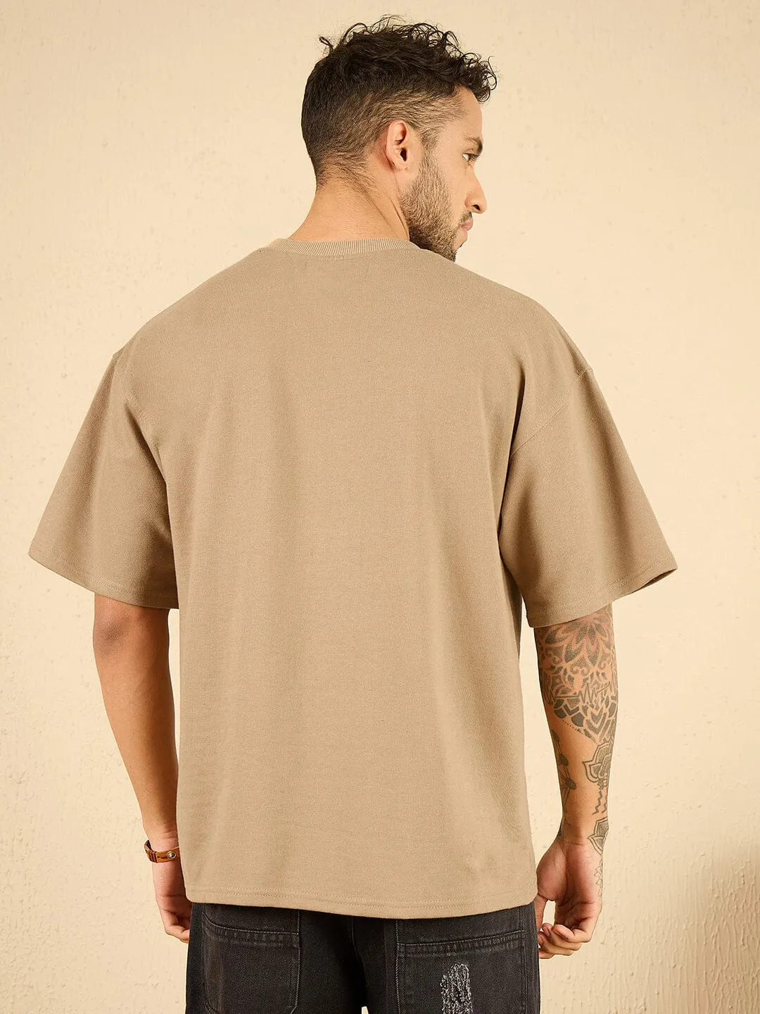 Beige Racing Graphic Oversized Tshirt