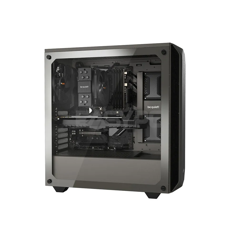 BeQuiet Pure Base 500 Tempered Glass, 2x 140mm Fans Window Black, White & Metallic Gray, Two Preinstalled Pure Wings 2 140mm fans Mid-Tower Case 4JTP