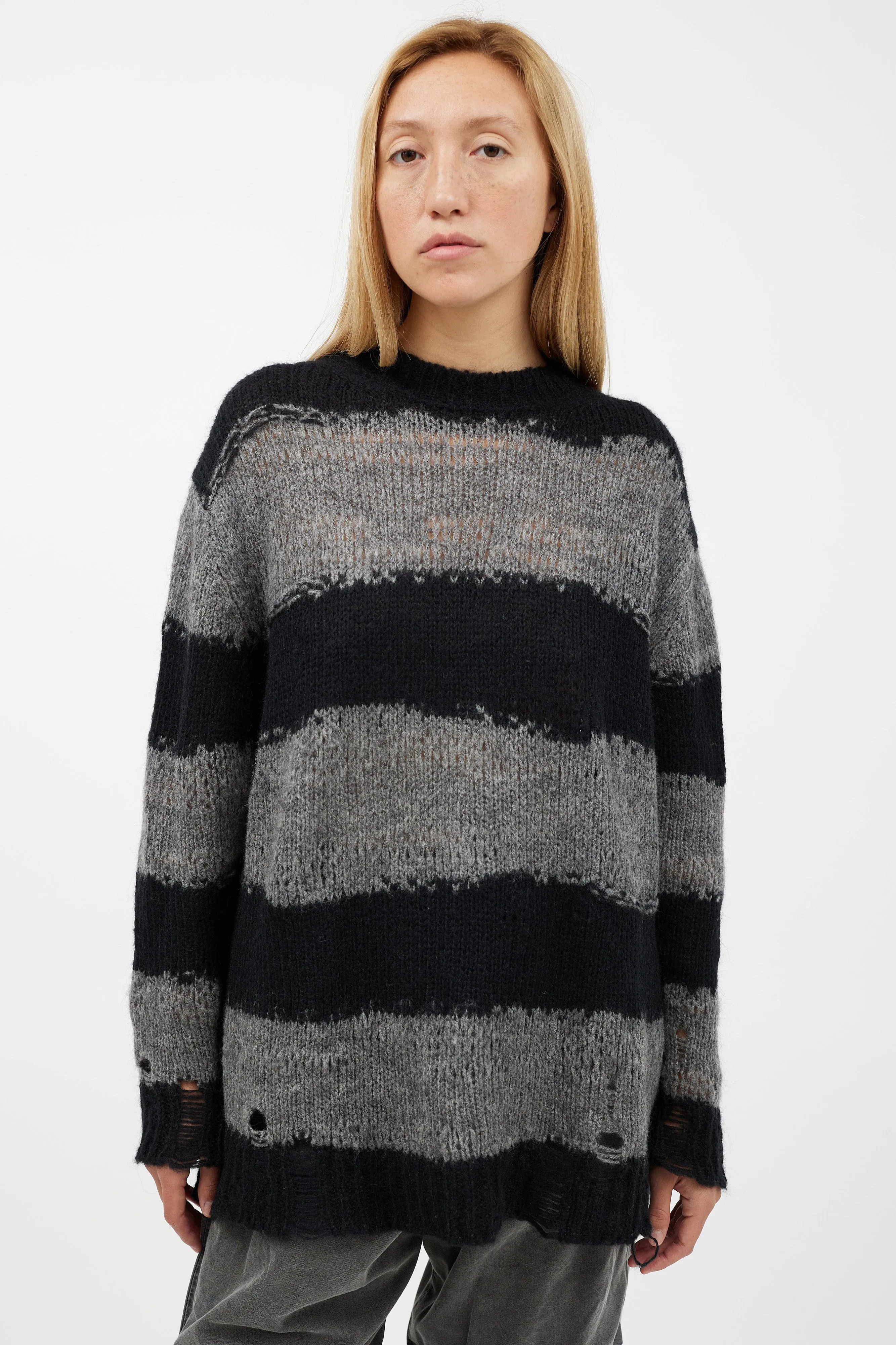 Black & Grey Knit Striped Sweater