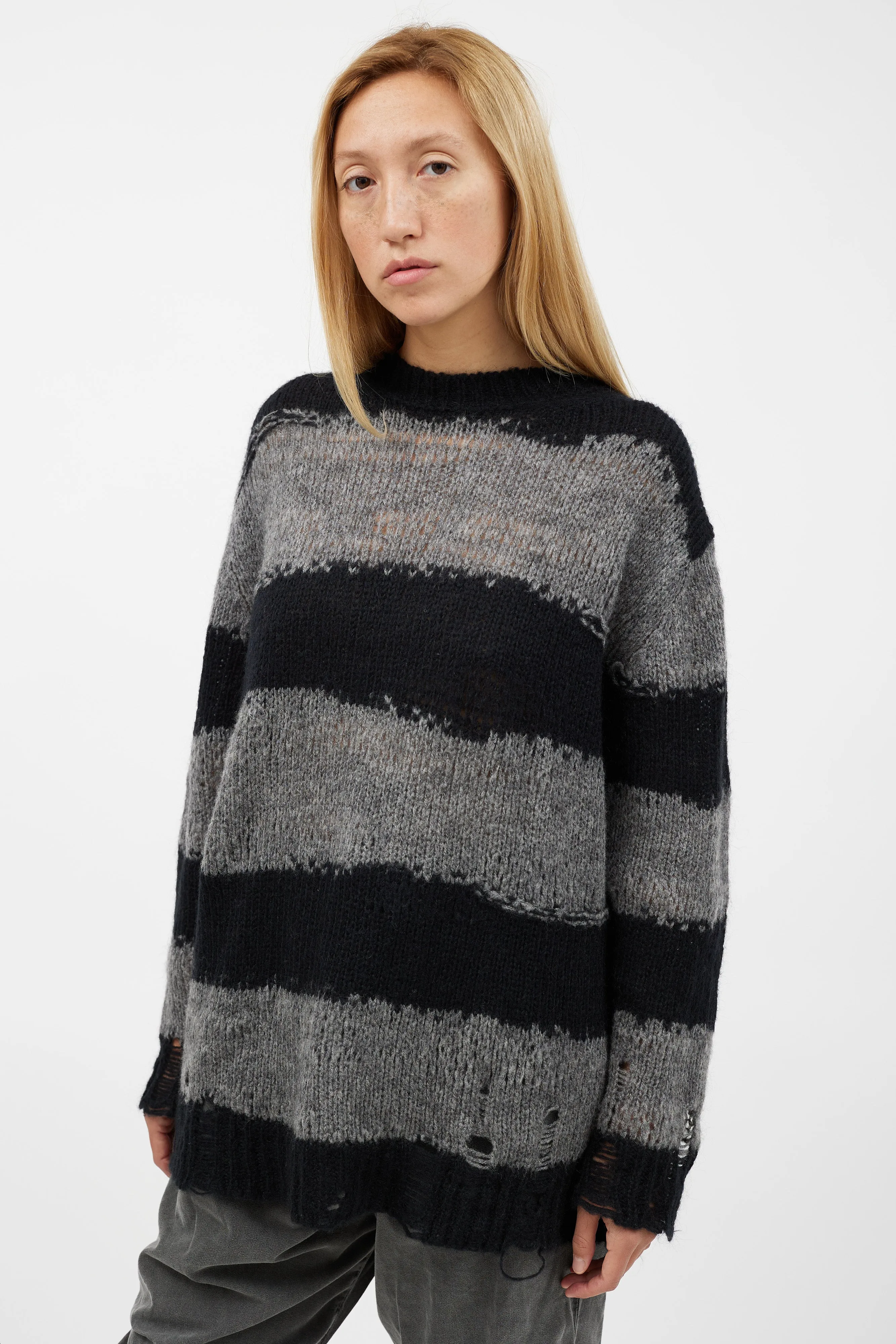 Black & Grey Knit Striped Sweater