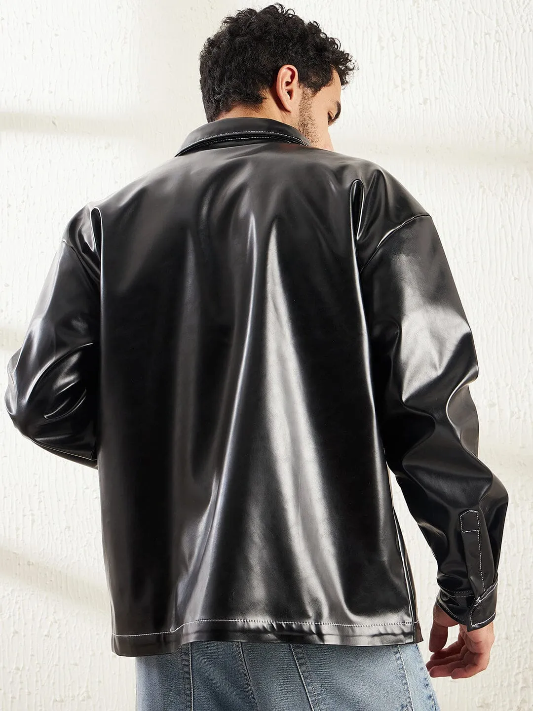 Black Contrast Stitch Pu OverShirt