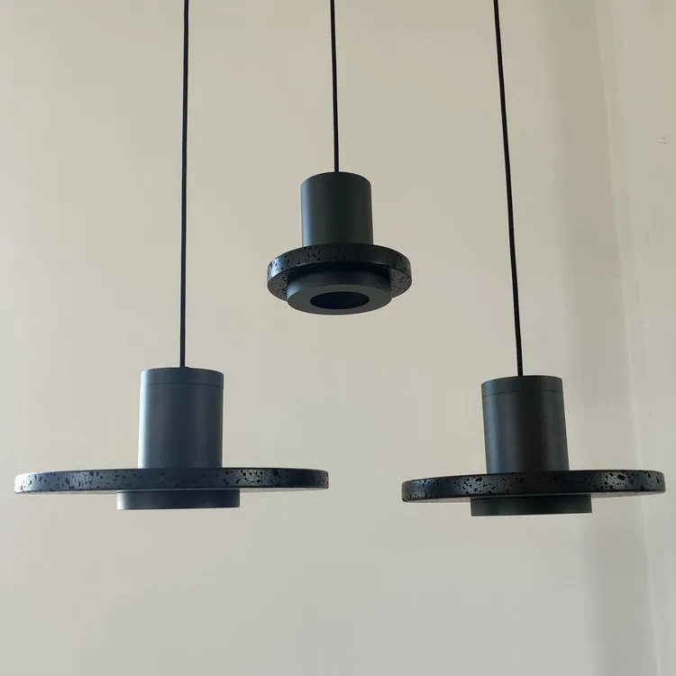 Black Lava C Stone Minimalist Line Pendant Light