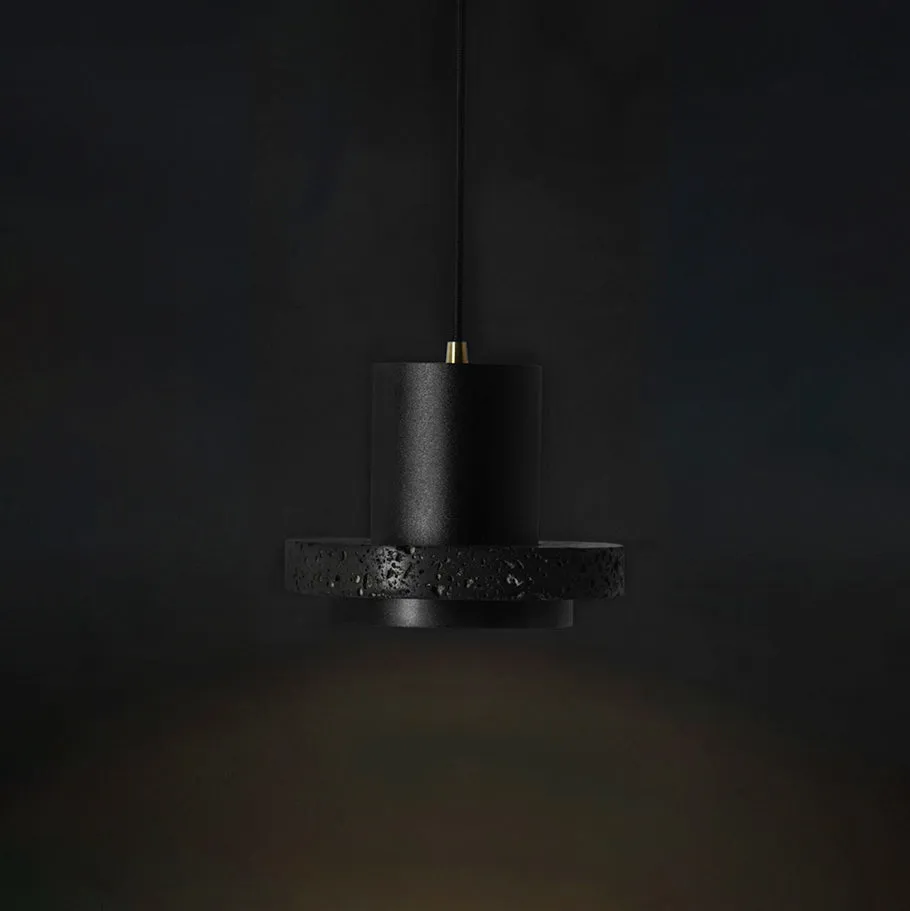 Black Lava C Stone Minimalist Line Pendant Light