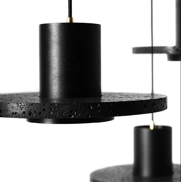 Black Lava C Stone Minimalist Line Pendant Light