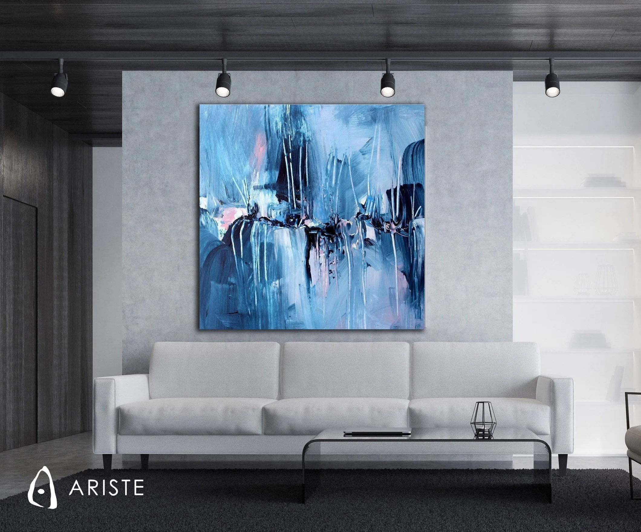 Blue & pink abstract oversize wall art made to order in a custom size